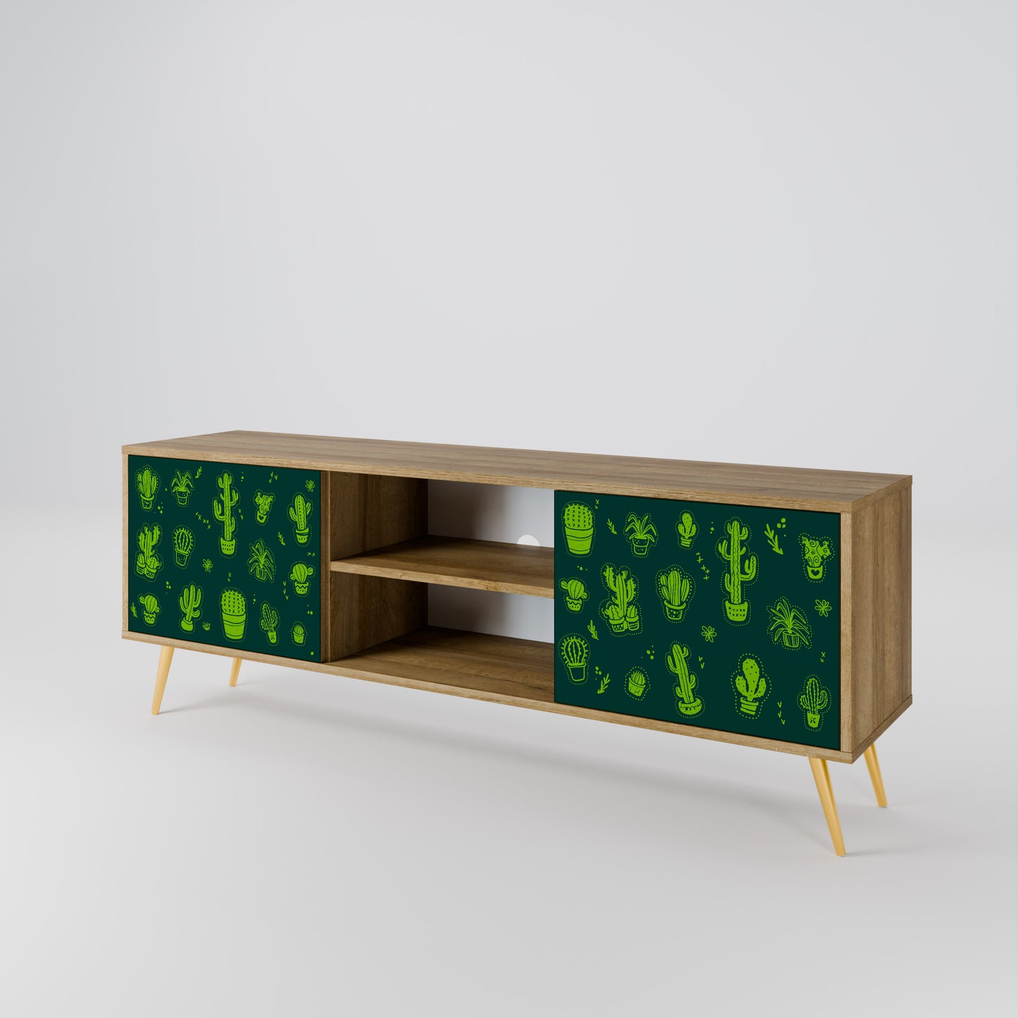 DESERT GREEN 2-Door TV Stand in Oak Effect
