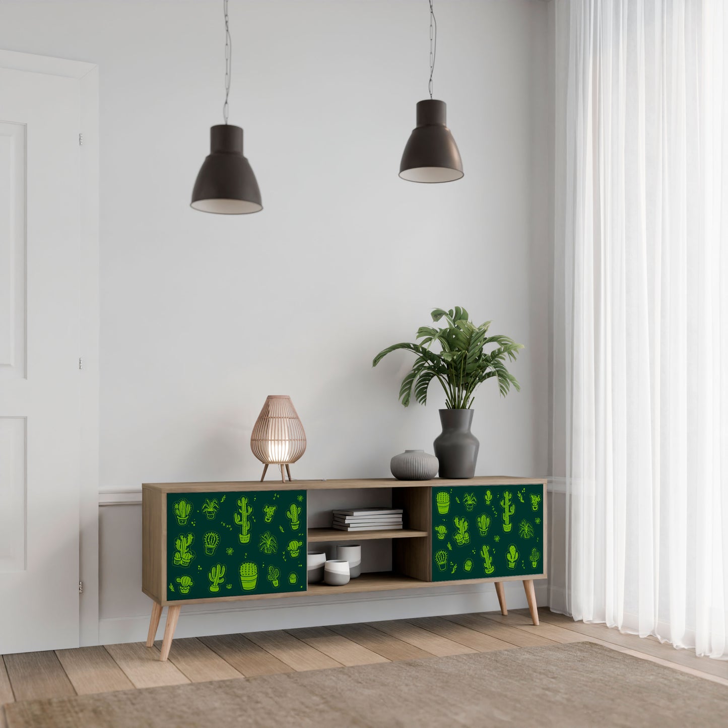 DESERT GREEN 2-Door TV Stand in Oak Effect