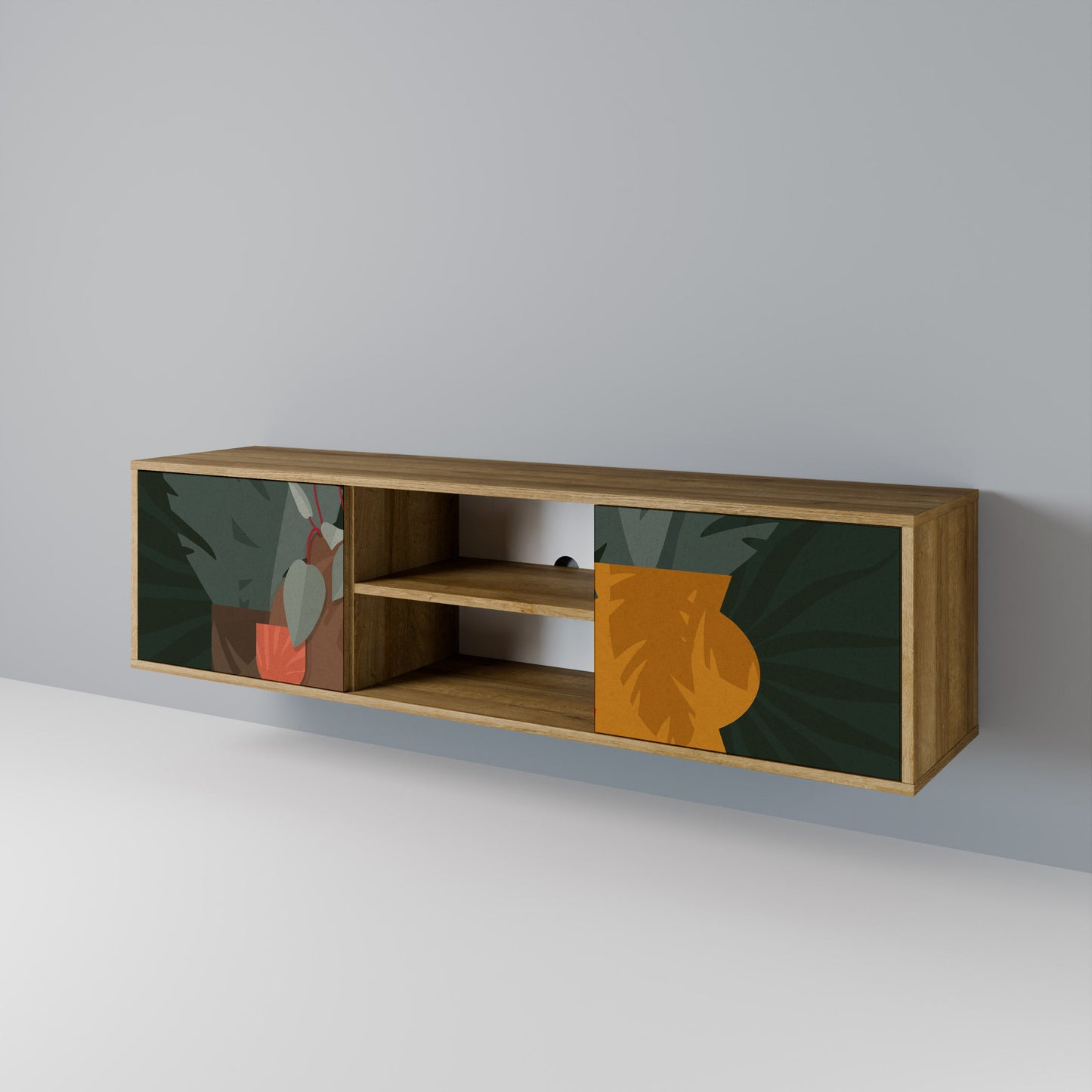 TROPICAL COMPOSITION 2-Door TV Stand in Oak Effect
