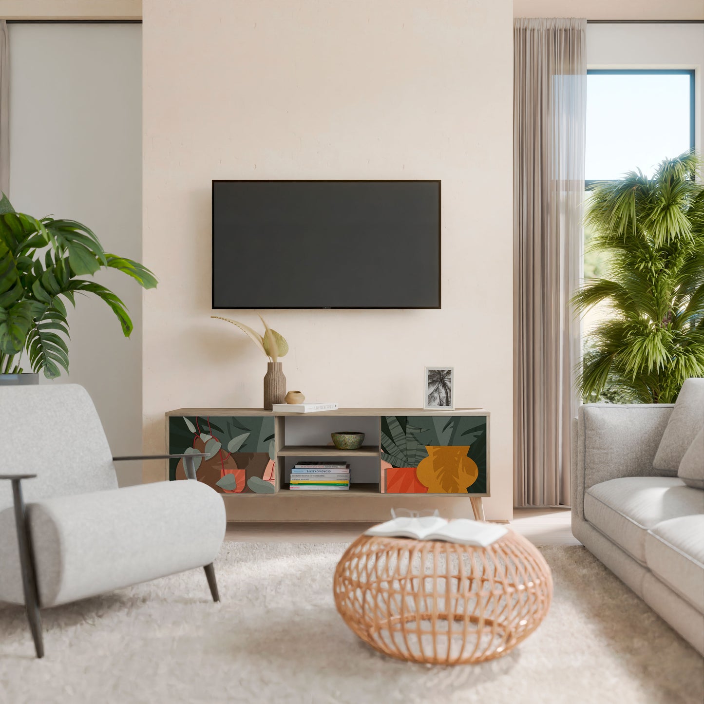 TROPICAL COMPOSITION 2-Door TV Stand in Oak Effect