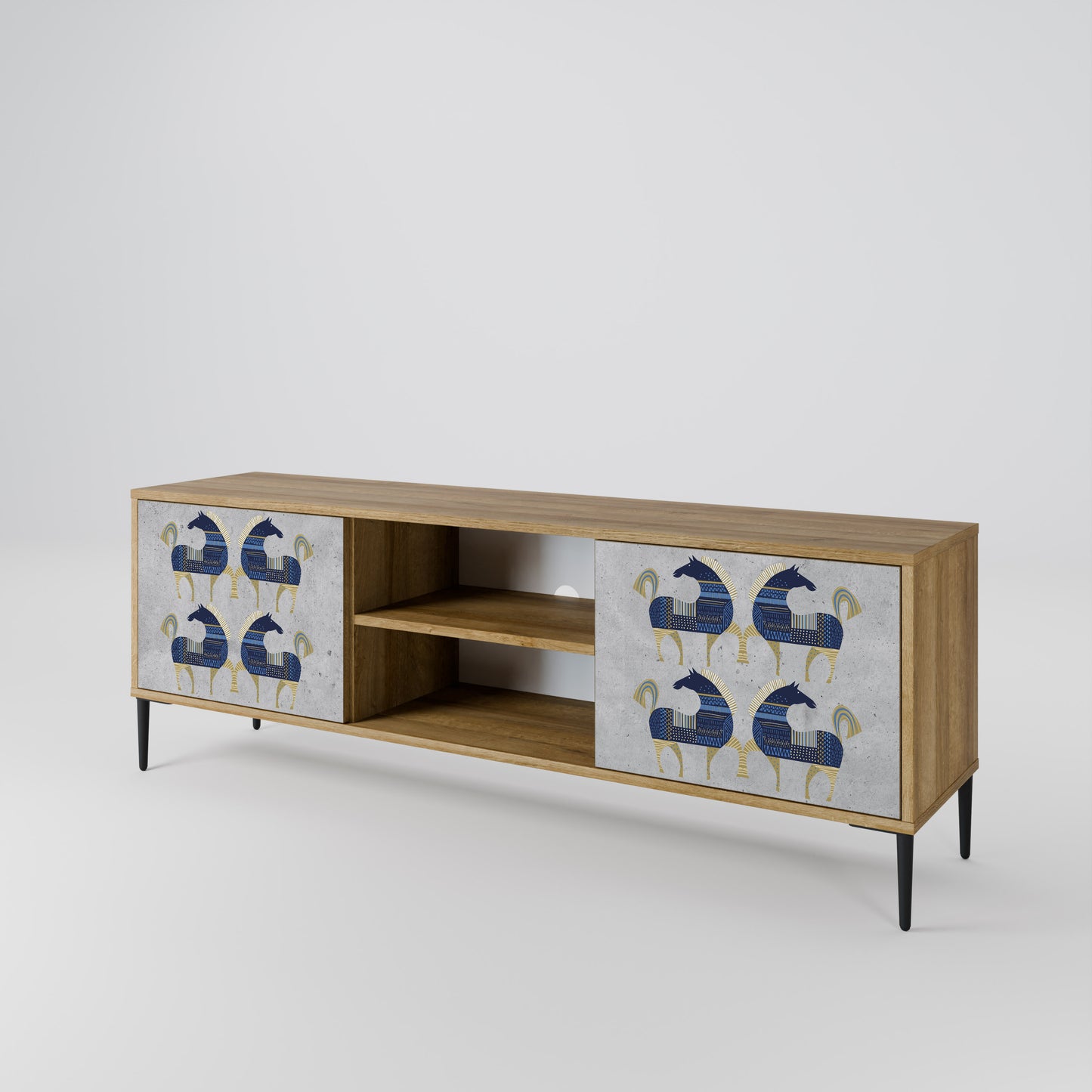 MAJESTIC STEED 2-Door TV Stand in Oak Effect