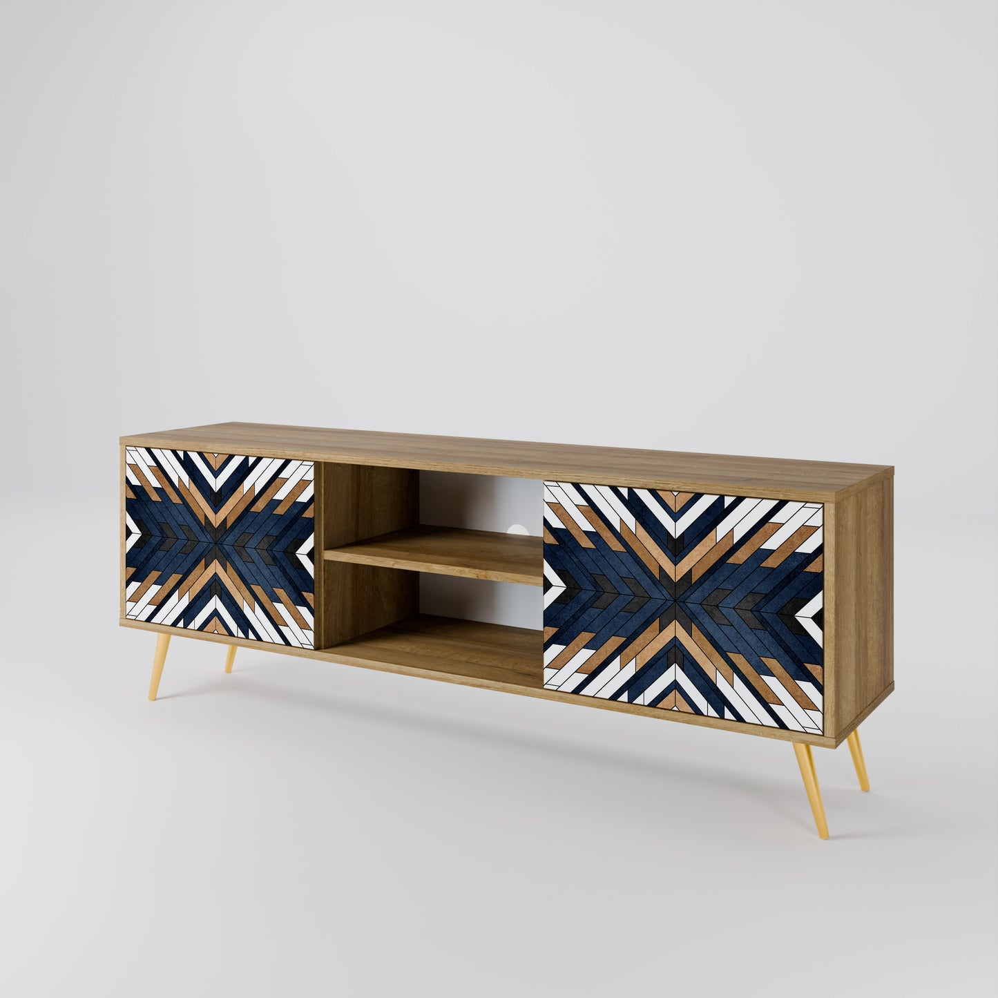 ARTFUL GEOMETRY 2-Door TV Stand in Oak Effect