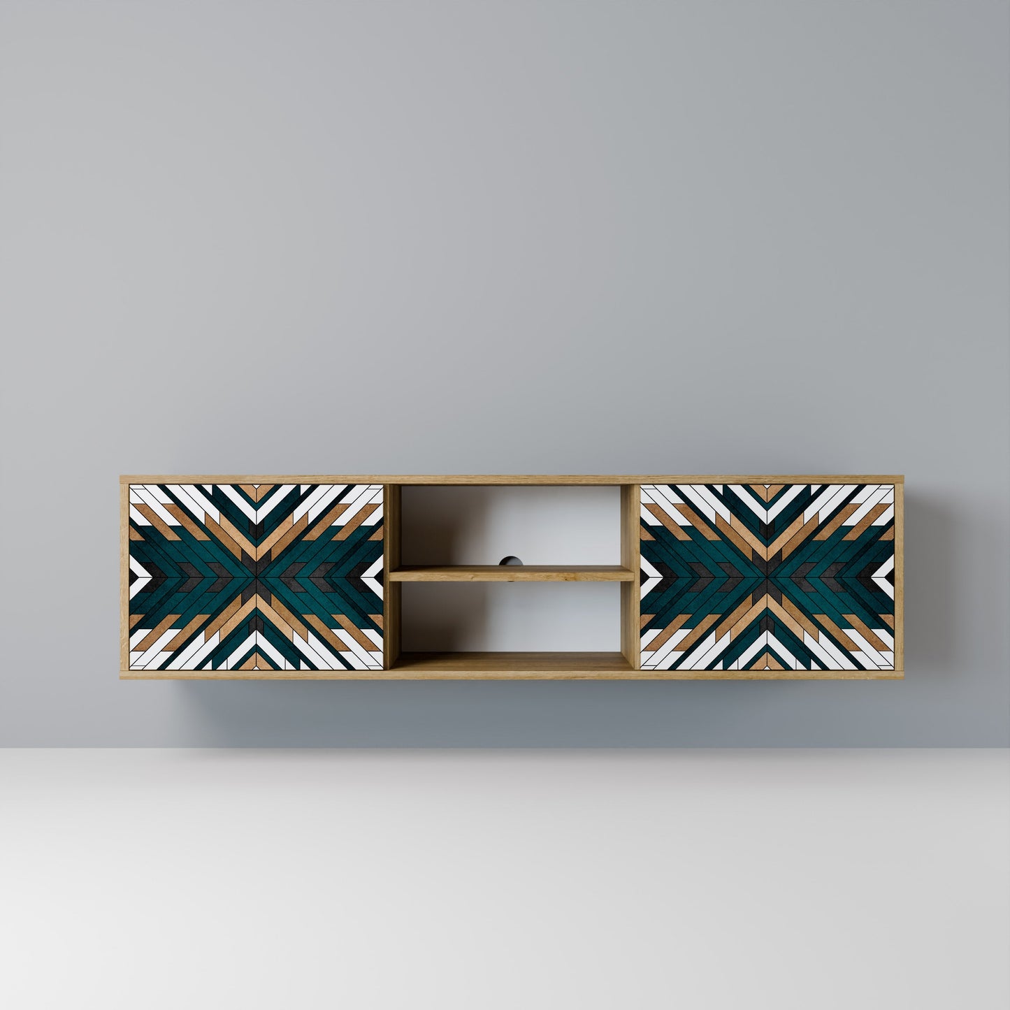 ARTISTIC GEOMETRY 2-Door TV Stand in Oak Effect