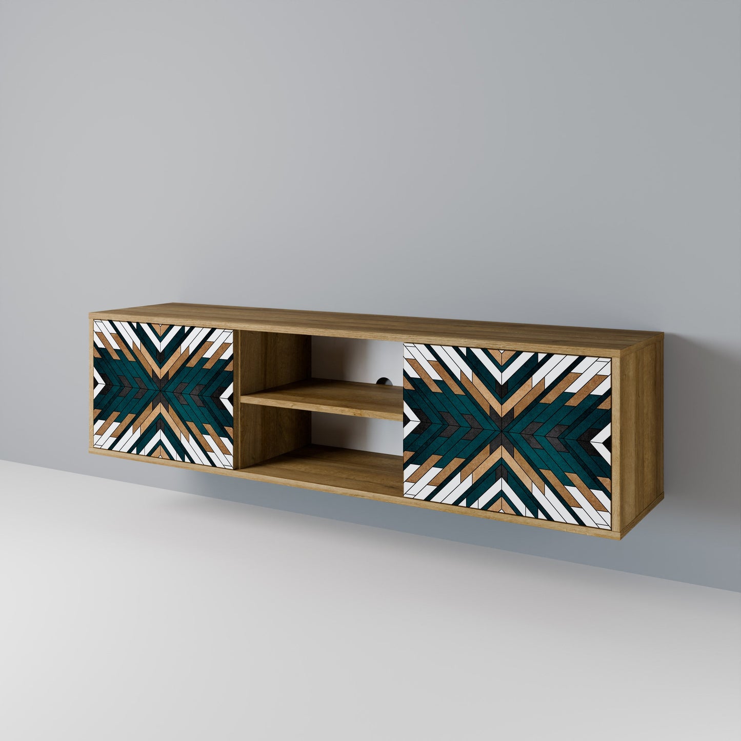 ARTISTIC GEOMETRY 2-Door TV Stand in Oak Effect