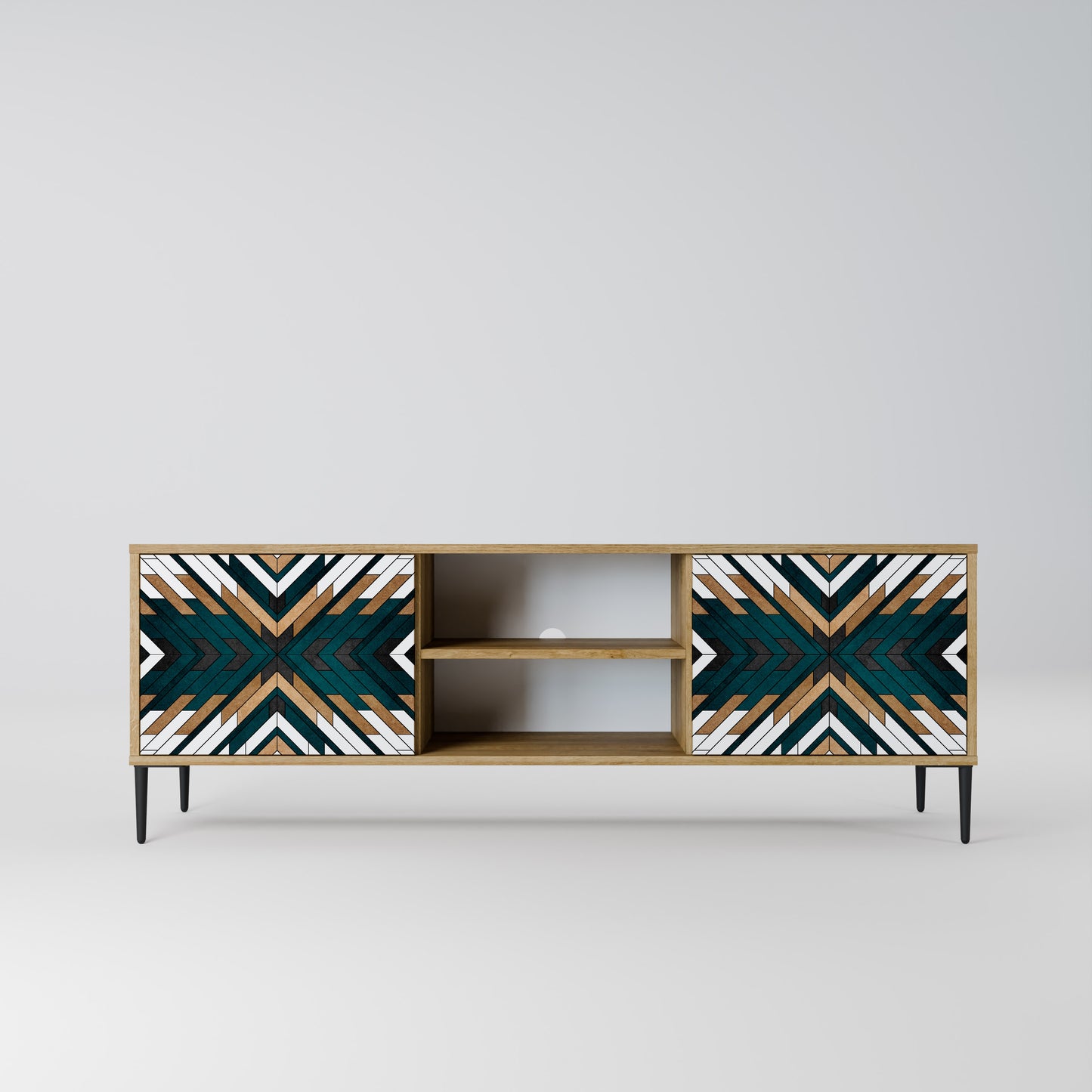 ARTISTIC GEOMETRY 2-Door TV Stand in Oak Effect