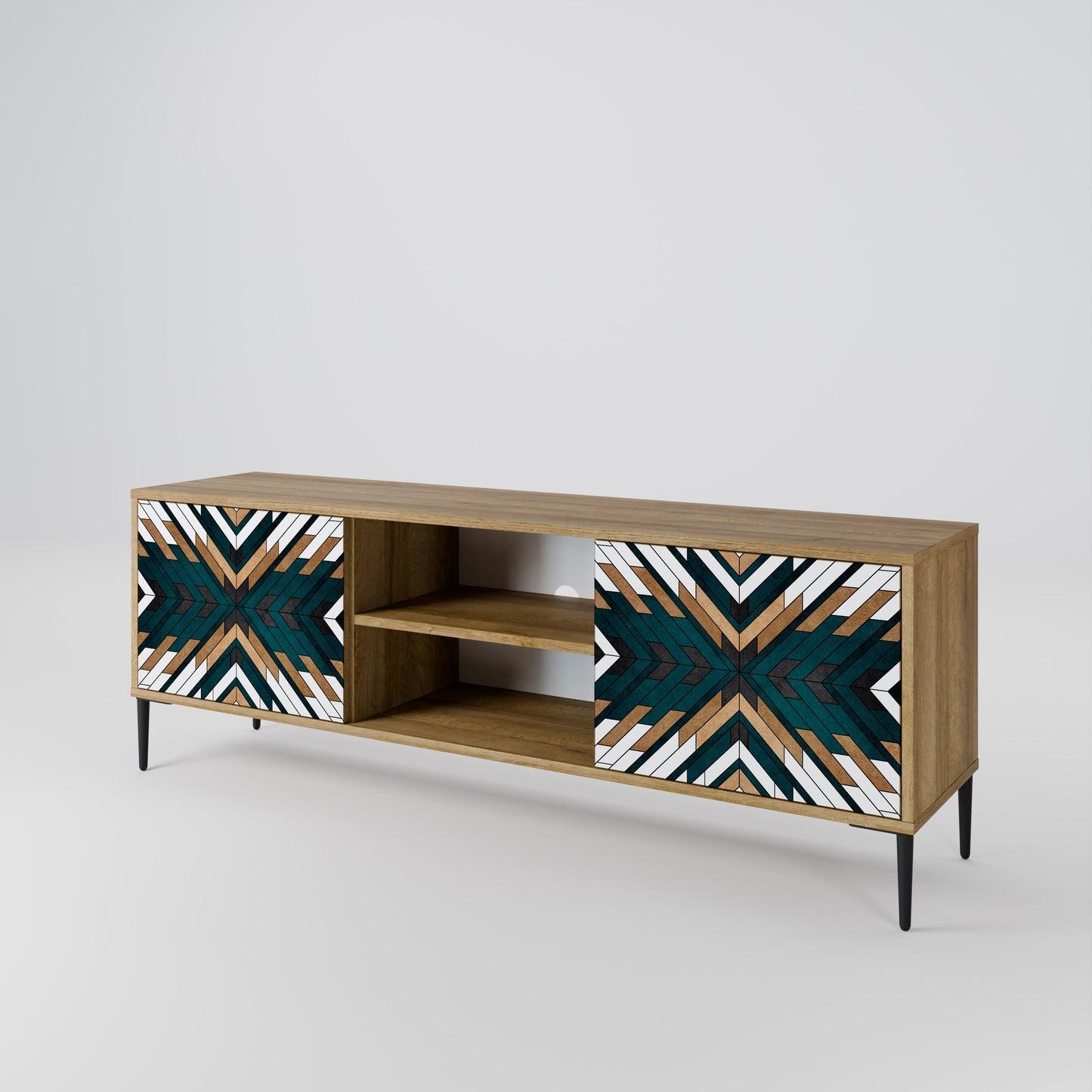 ARTISTIC GEOMETRY 2-Door TV Stand in Oak Effect