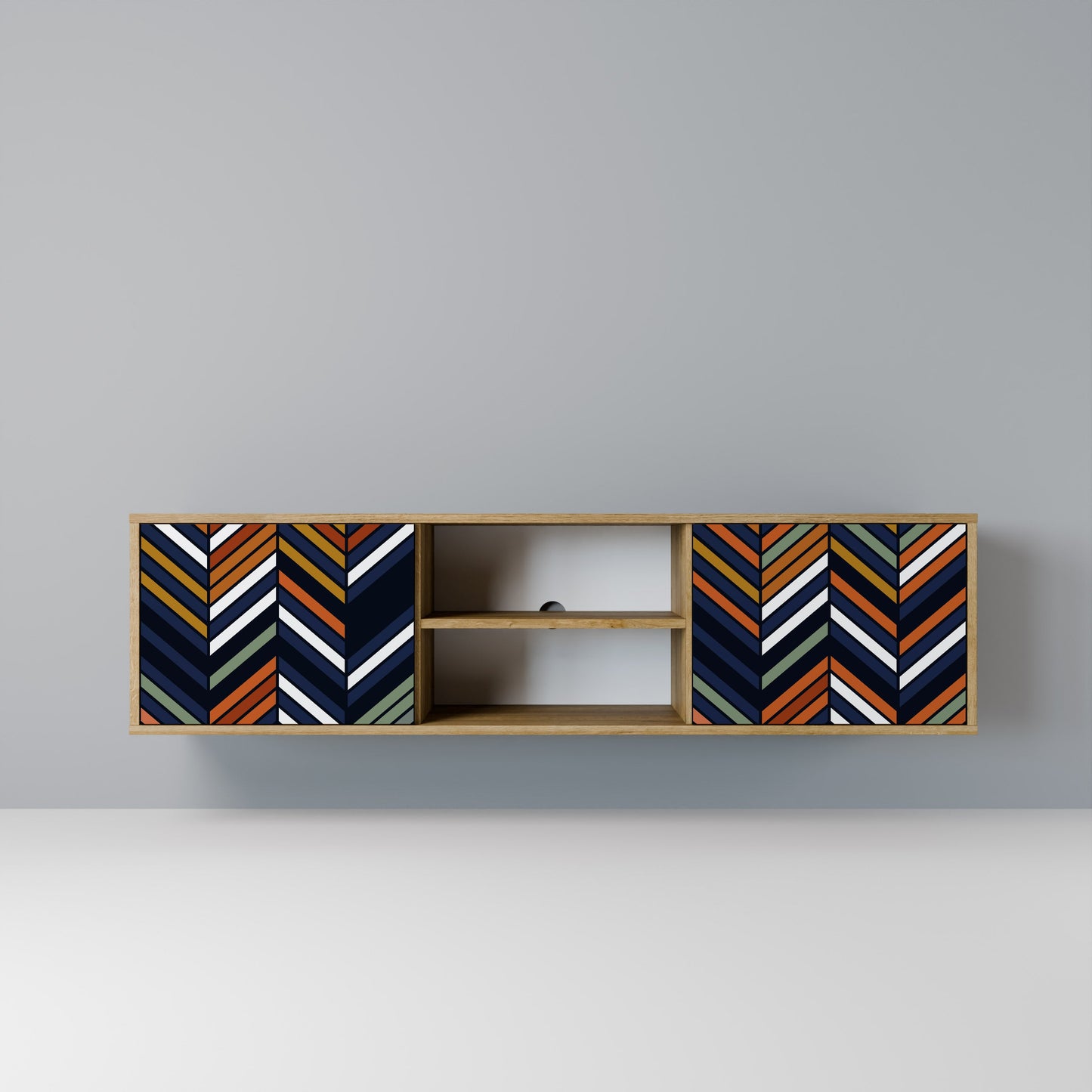VIBRANT PATCHWORK 2-Door TV Stand in Oak Effect