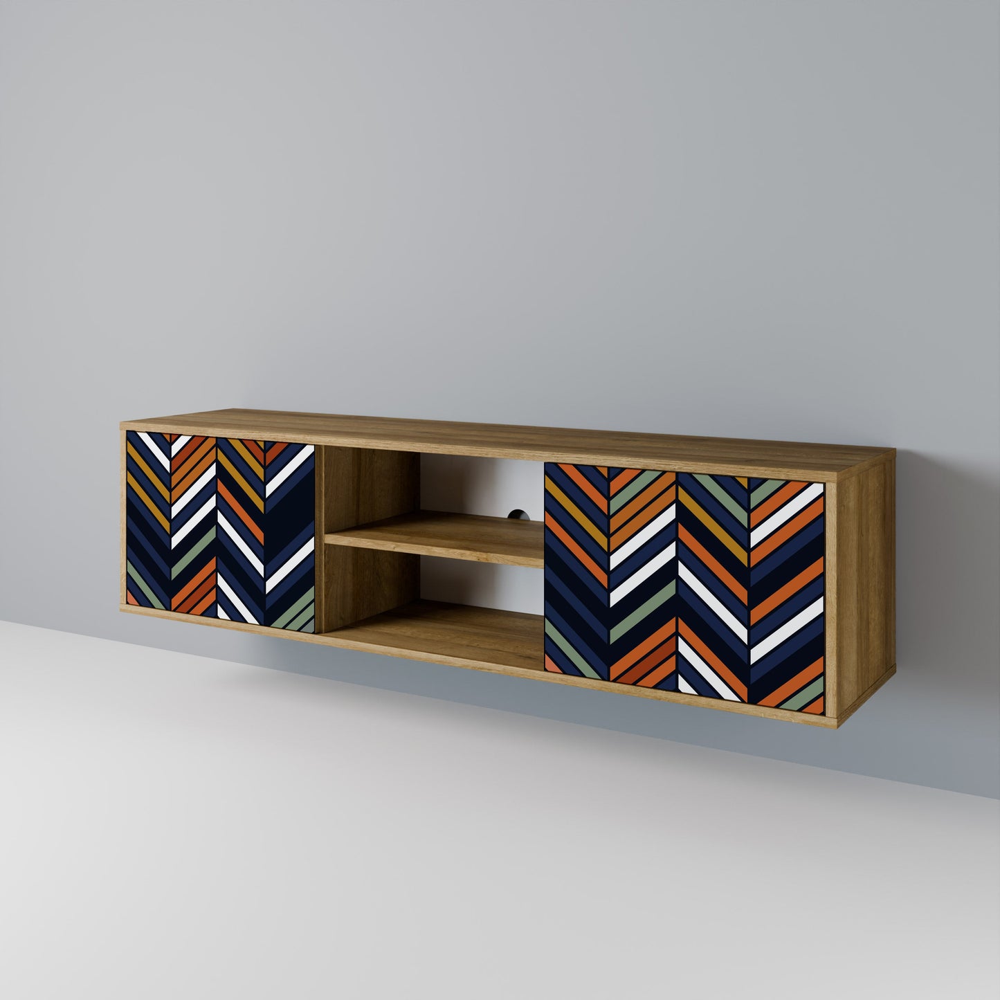 VIBRANT PATCHWORK 2-Door TV Stand in Oak Effect