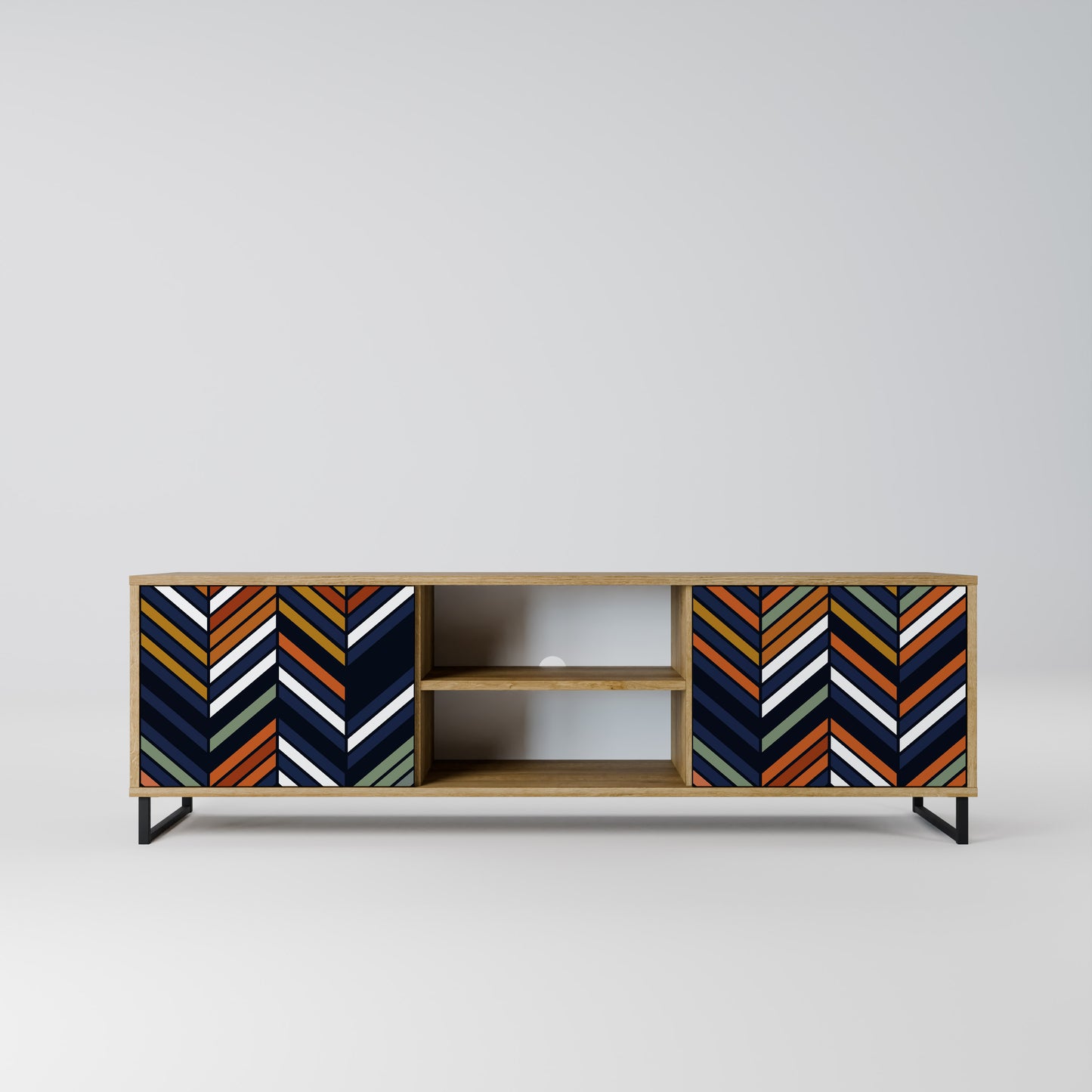 VIBRANT PATCHWORK 2-Door TV Stand in Oak Effect