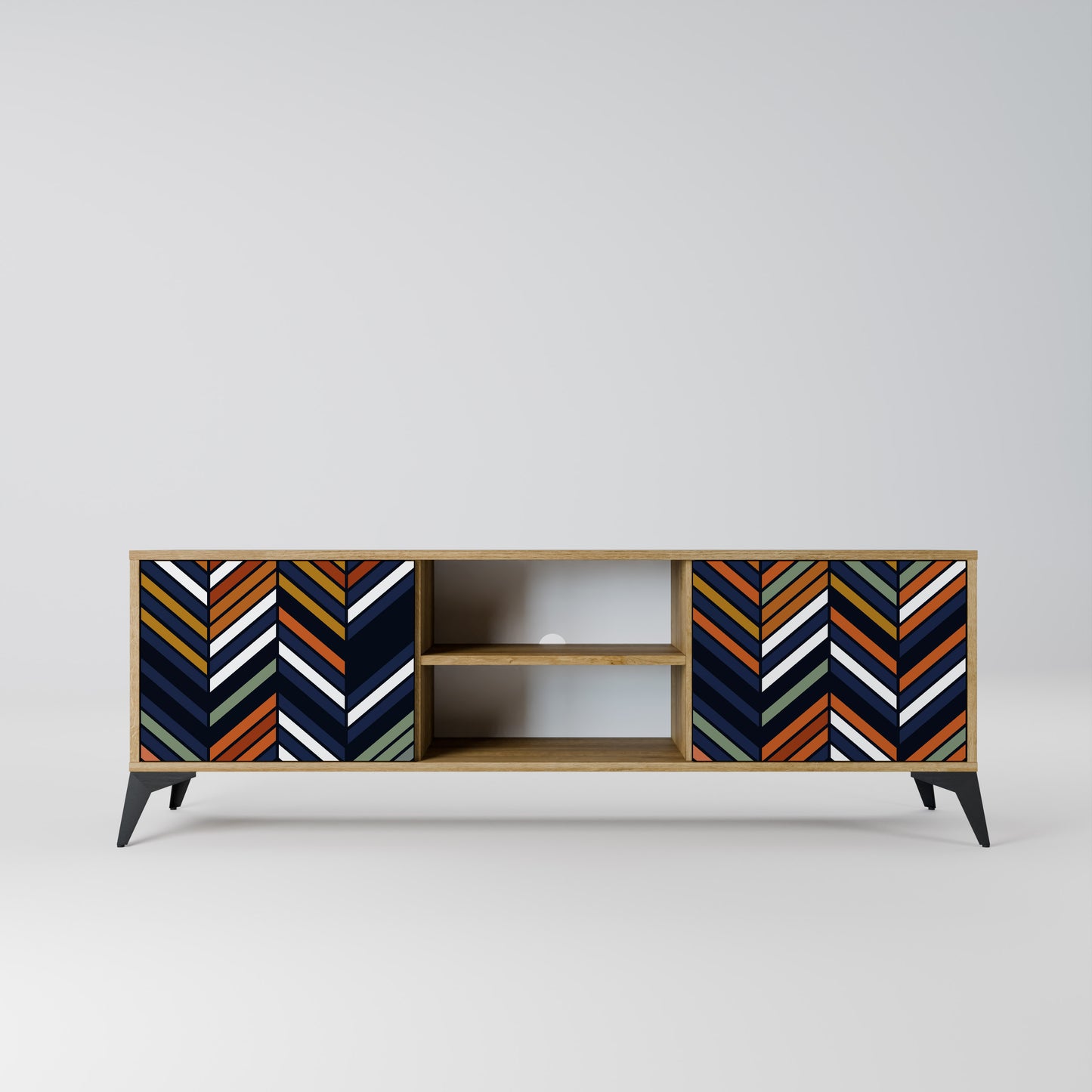 VIBRANT PATCHWORK 2-Door TV Stand in Oak Effect