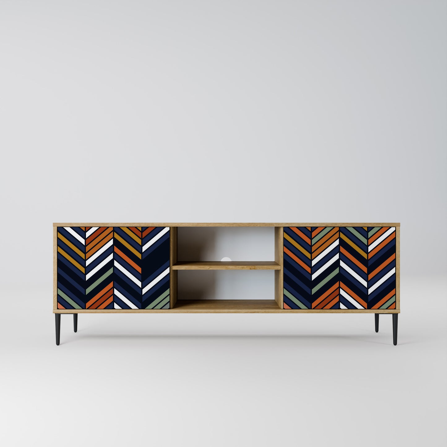 VIBRANT PATCHWORK 2-Door TV Stand in Oak Effect