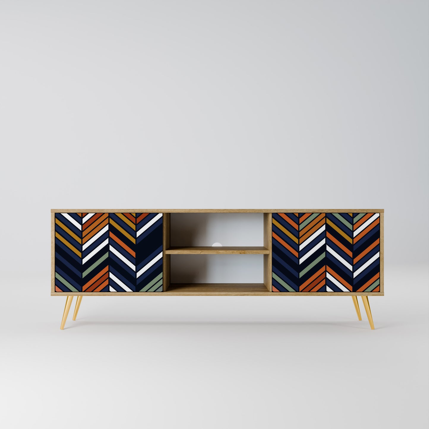 VIBRANT PATCHWORK 2-Door TV Stand in Oak Effect