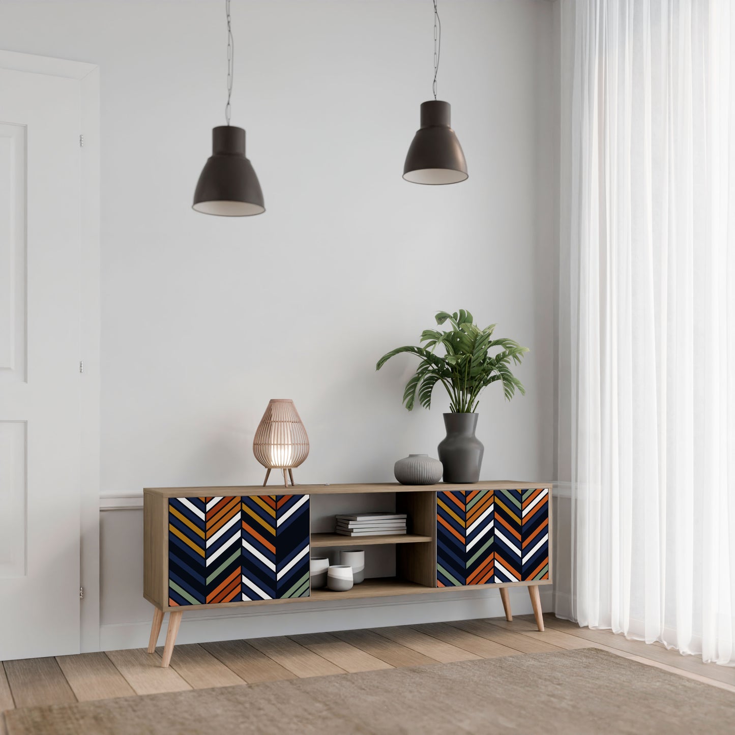 VIBRANT PATCHWORK 2-Door TV Stand in Oak Effect