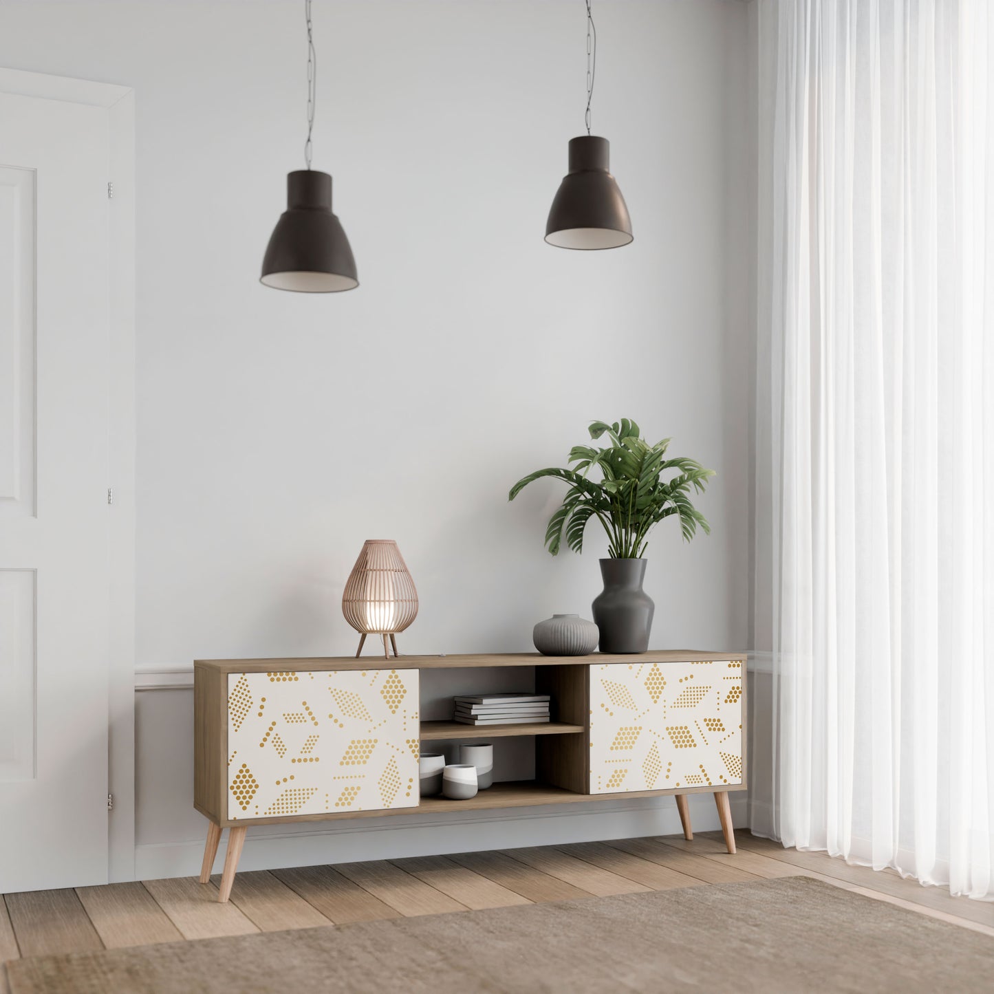 SPOTTED DAZE 2-Door TV Stand in Oak Effect