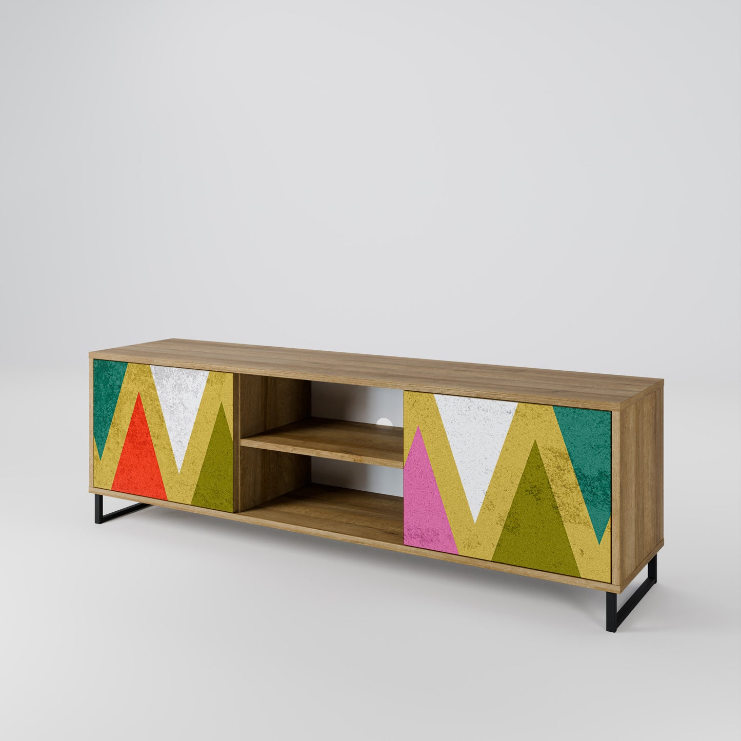 COLORFUL TRIANGLES 2-Door TV Stand in Oak Effect
