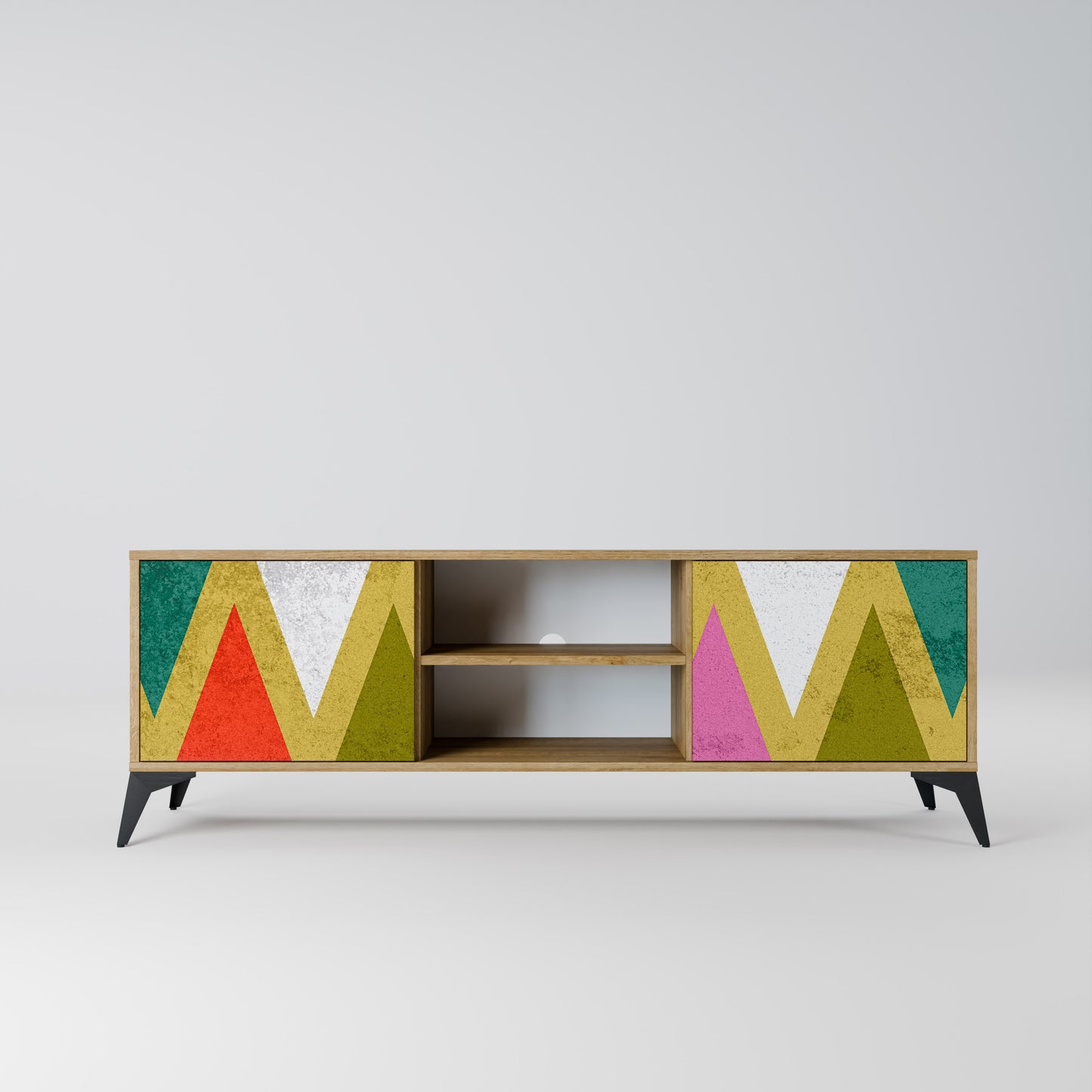 COLORFUL TRIANGLES 2-Door TV Stand in Oak Effect