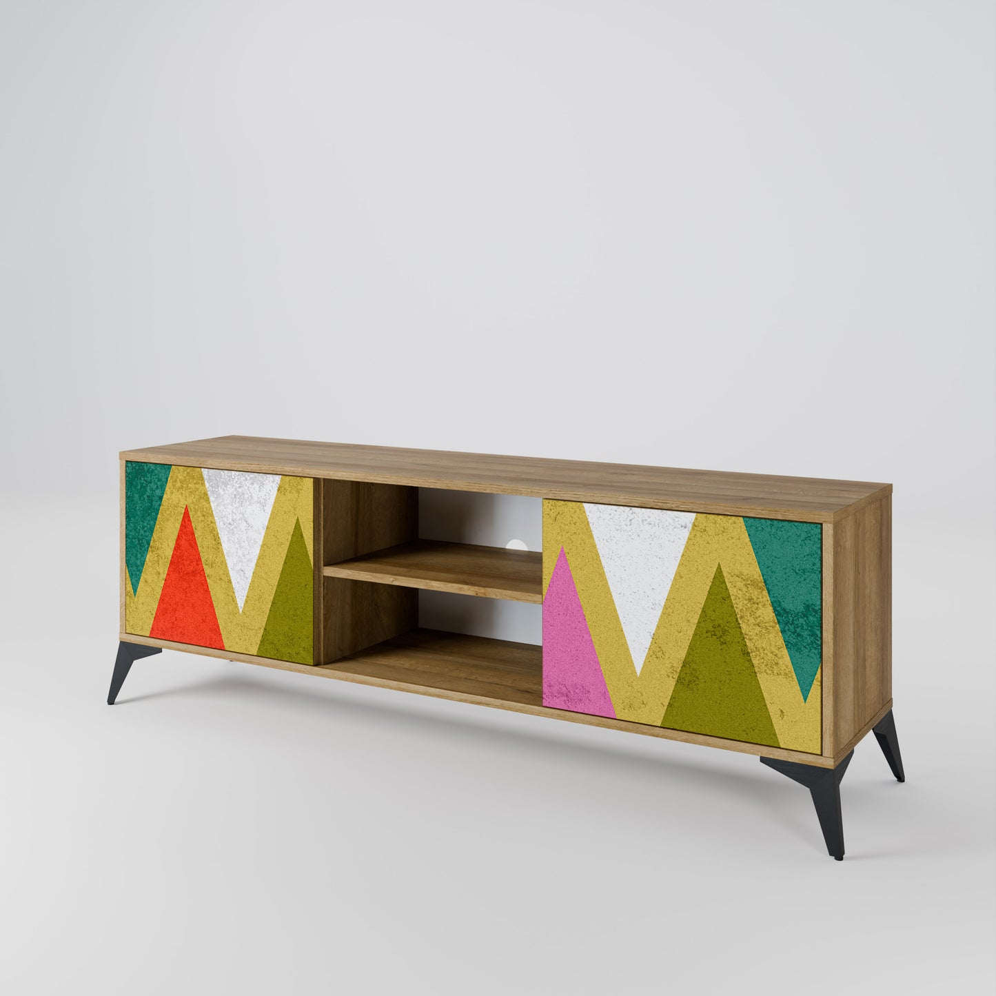 COLORFUL TRIANGLES 2-Door TV Stand in Oak Effect