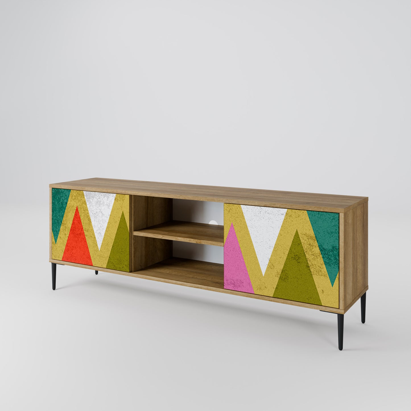COLORFUL TRIANGLES 2-Door TV Stand in Oak Effect