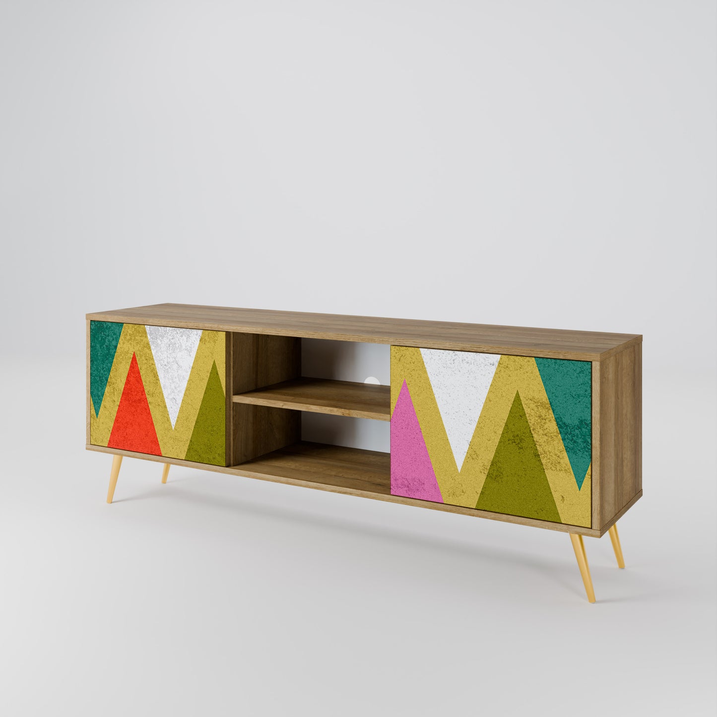 COLORFUL TRIANGLES 2-Door TV Stand in Oak Effect