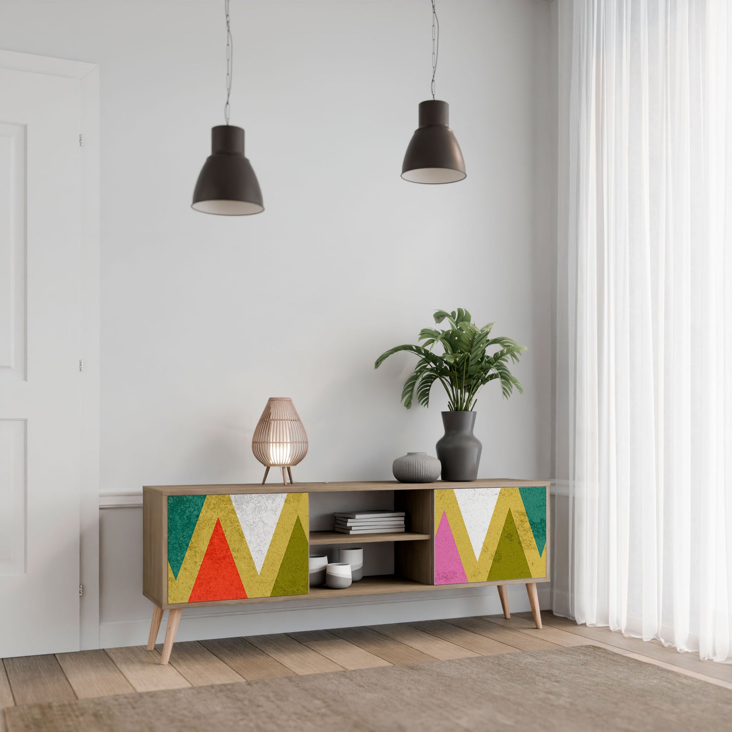 COLORFUL TRIANGLES 2-Door TV Stand in Oak Effect
