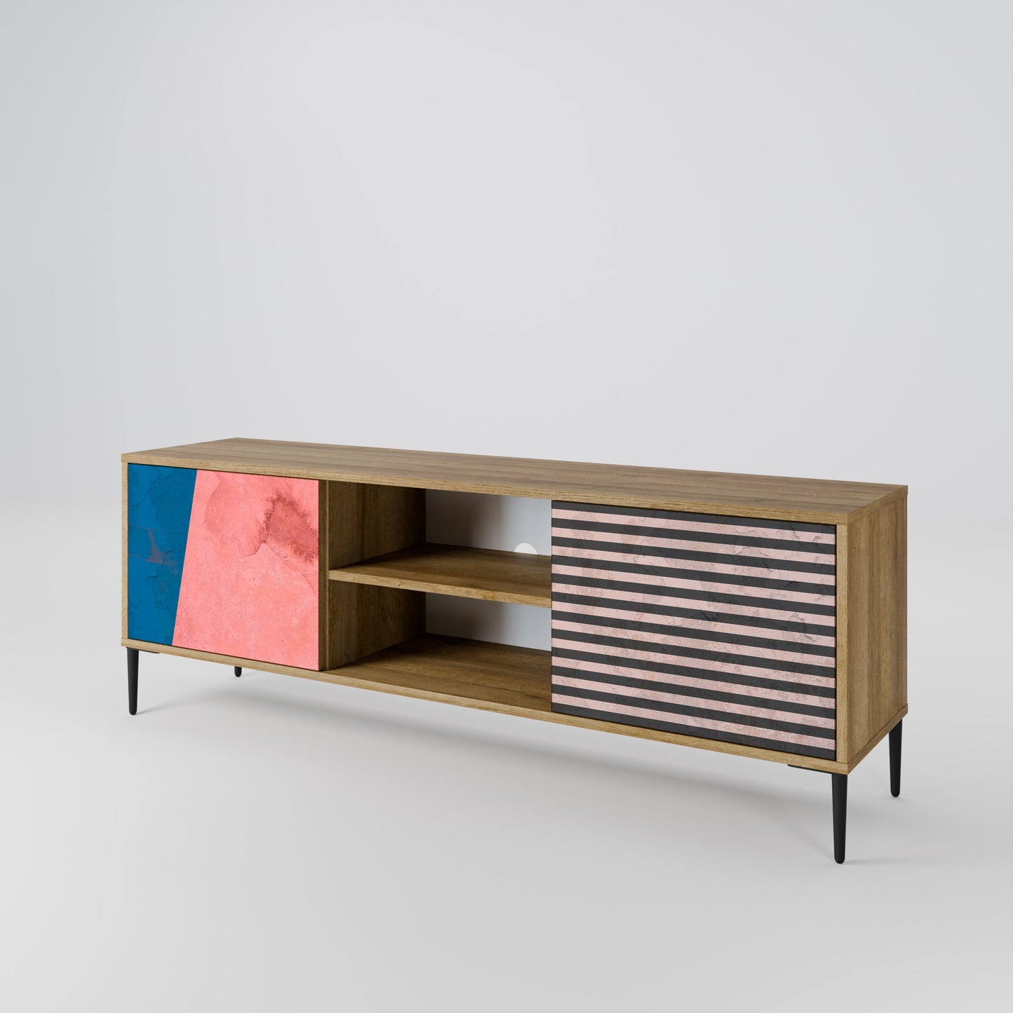 GLAMOROUS STRIPE 2-Door TV Stand in Oak Effect