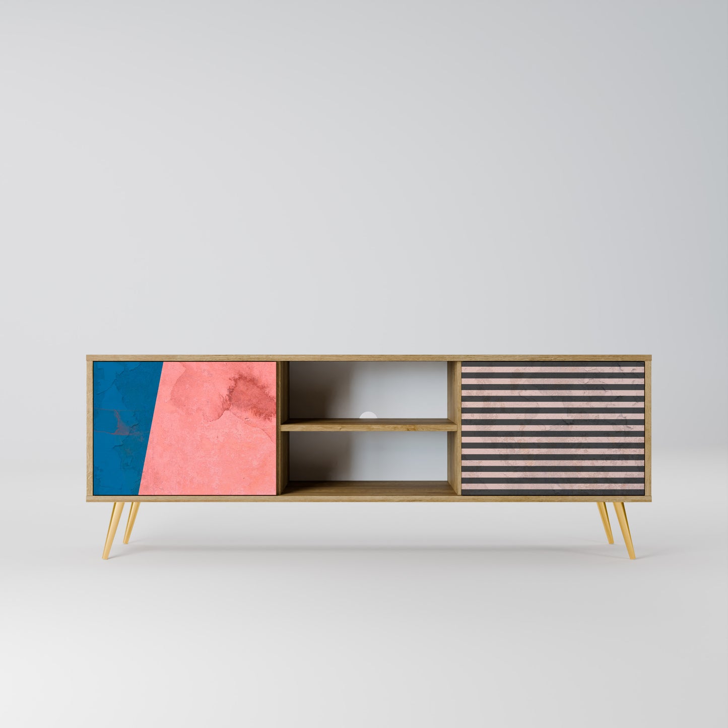 GLAMOROUS STRIPE 2-Door TV Stand in Oak Effect