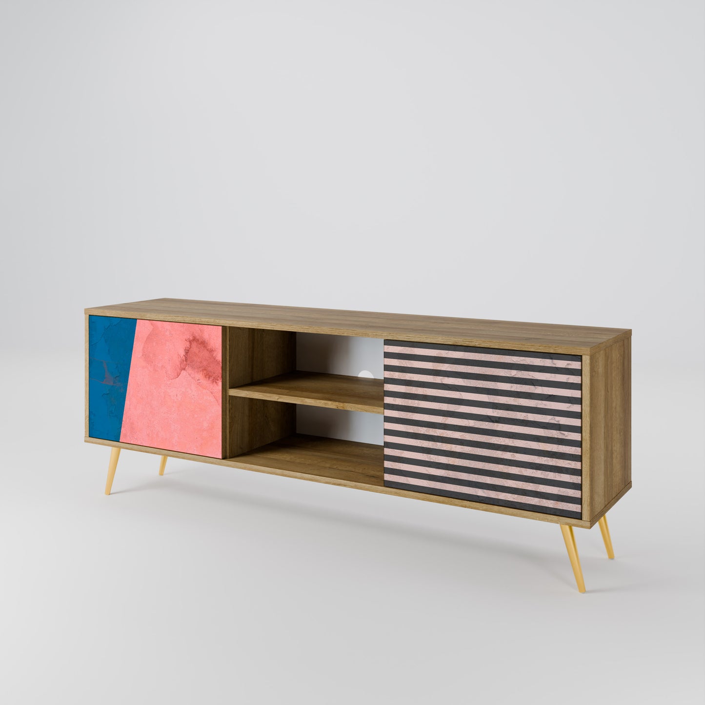 GLAMOROUS STRIPE 2-Door TV Stand in Oak Effect