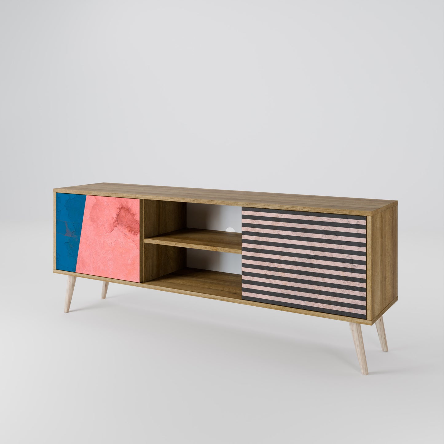GLAMOROUS STRIPE 2-Door TV Stand in Oak Effect