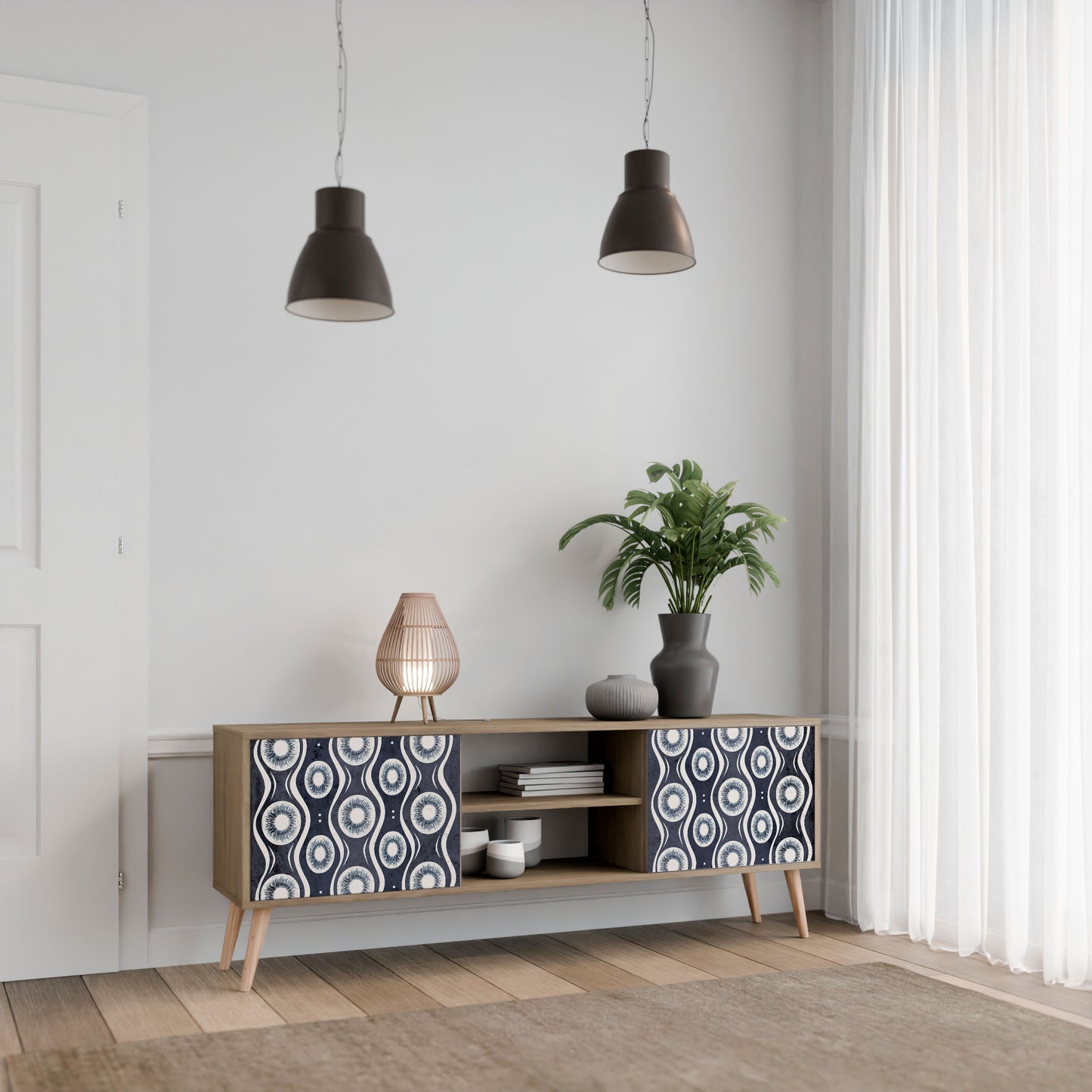 GRAPHITE EYES 2-Door TV Stand in Oak Effect