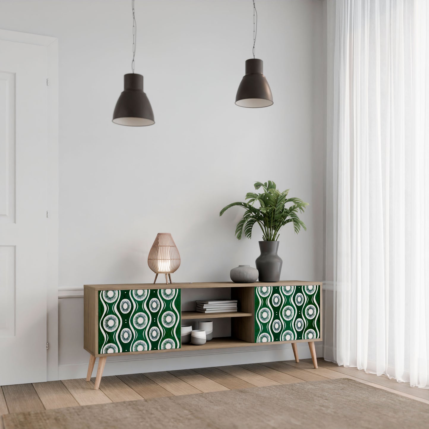GREEN EYES 2-Door TV Stand in Oak Effect