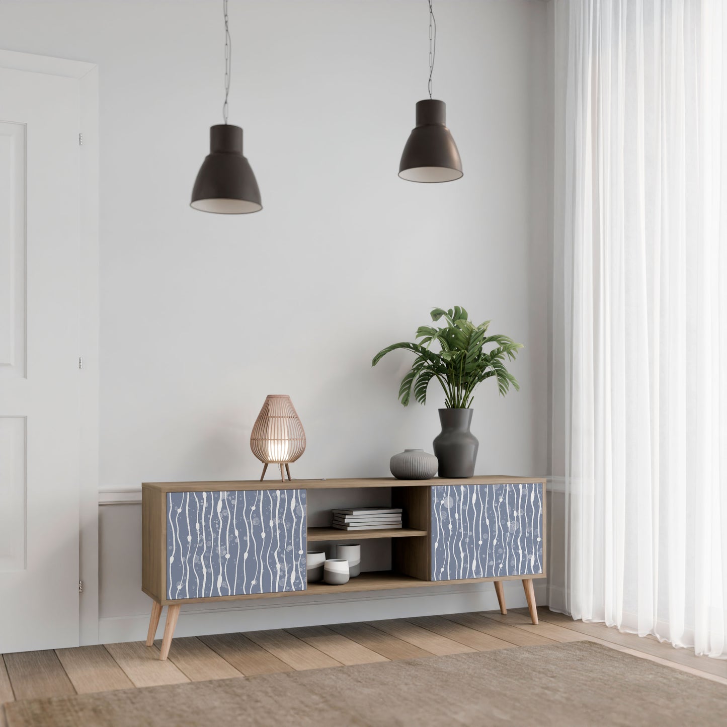 GRAPHITE RAIN 2-Door TV Stand in Oak Effect