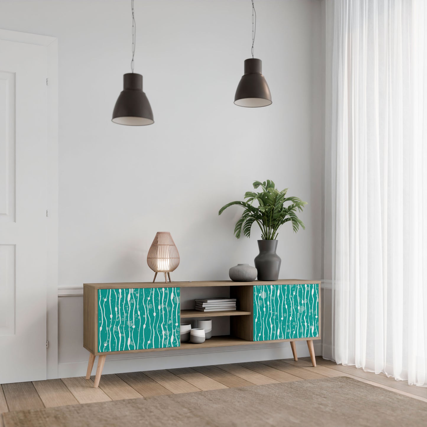 TURQUOISE RAIN 2-Door TV Stand in Oak Effect