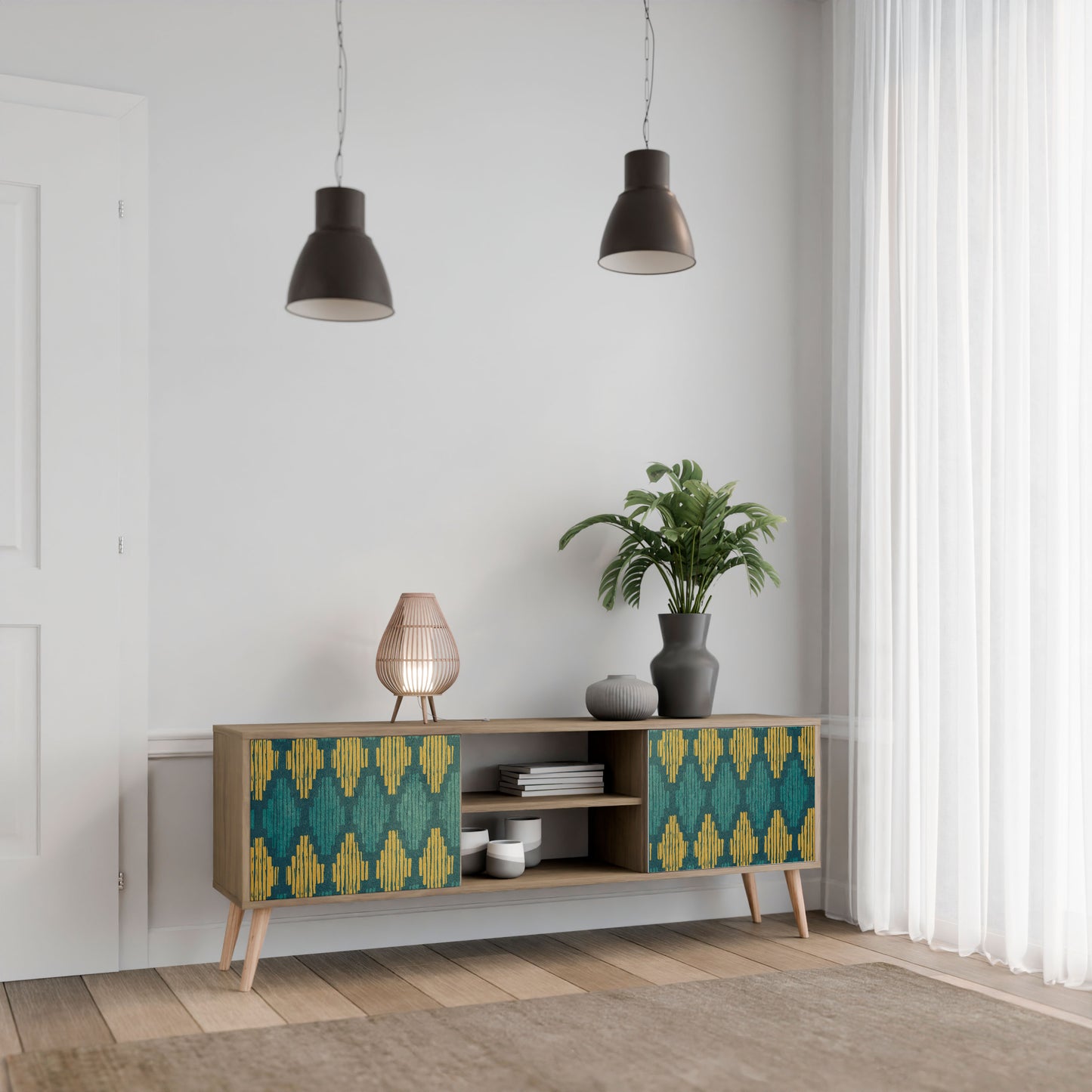 POLYGONS 2-Door TV Stand in Oak Effect