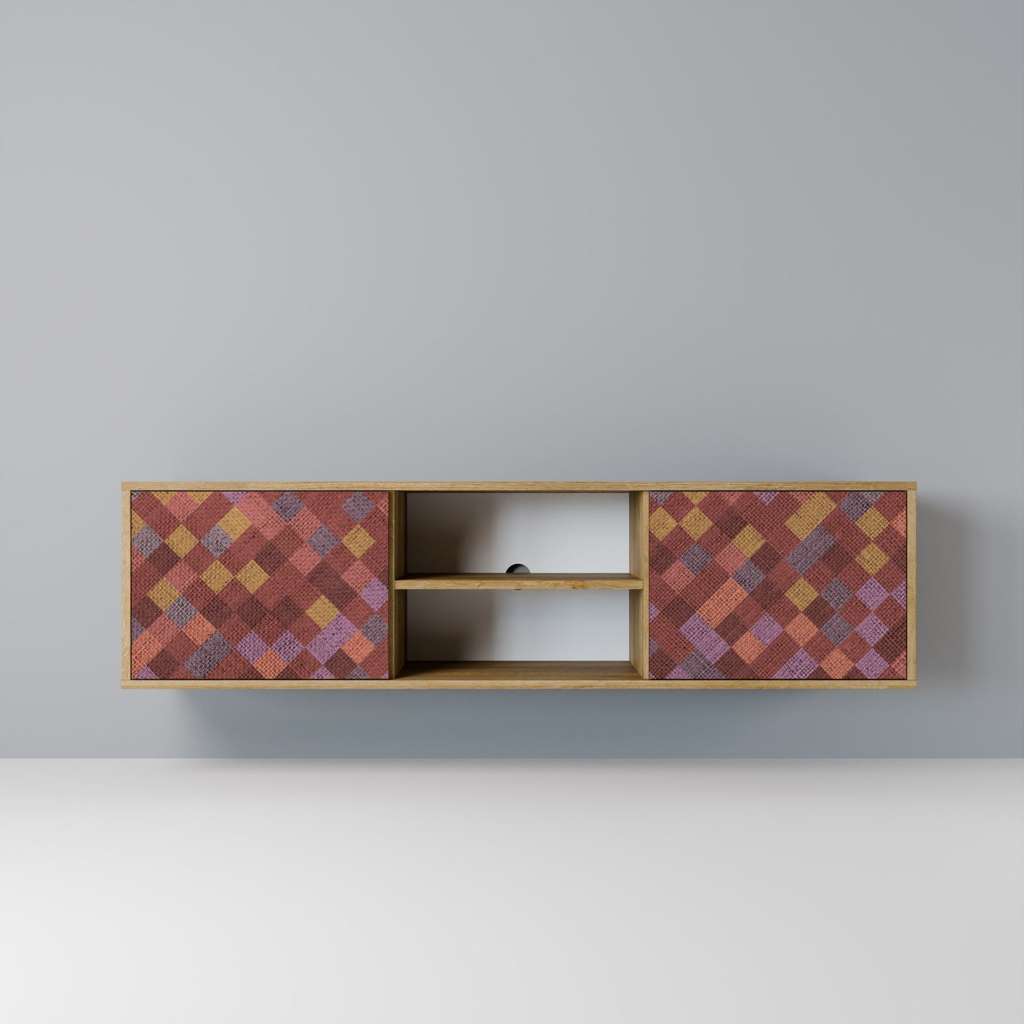 PAINTED SQUARES 2-Door TV Stand in Oak Effect