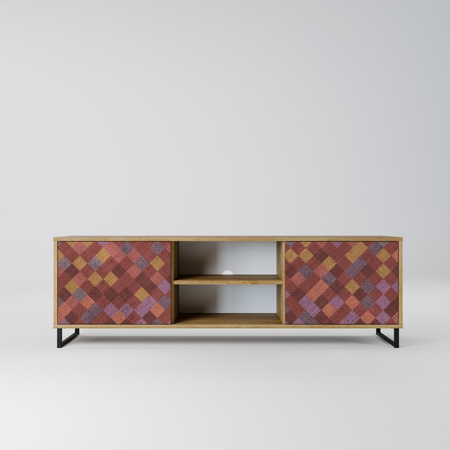PAINTED SQUARES 2-Door TV Stand in Oak Effect