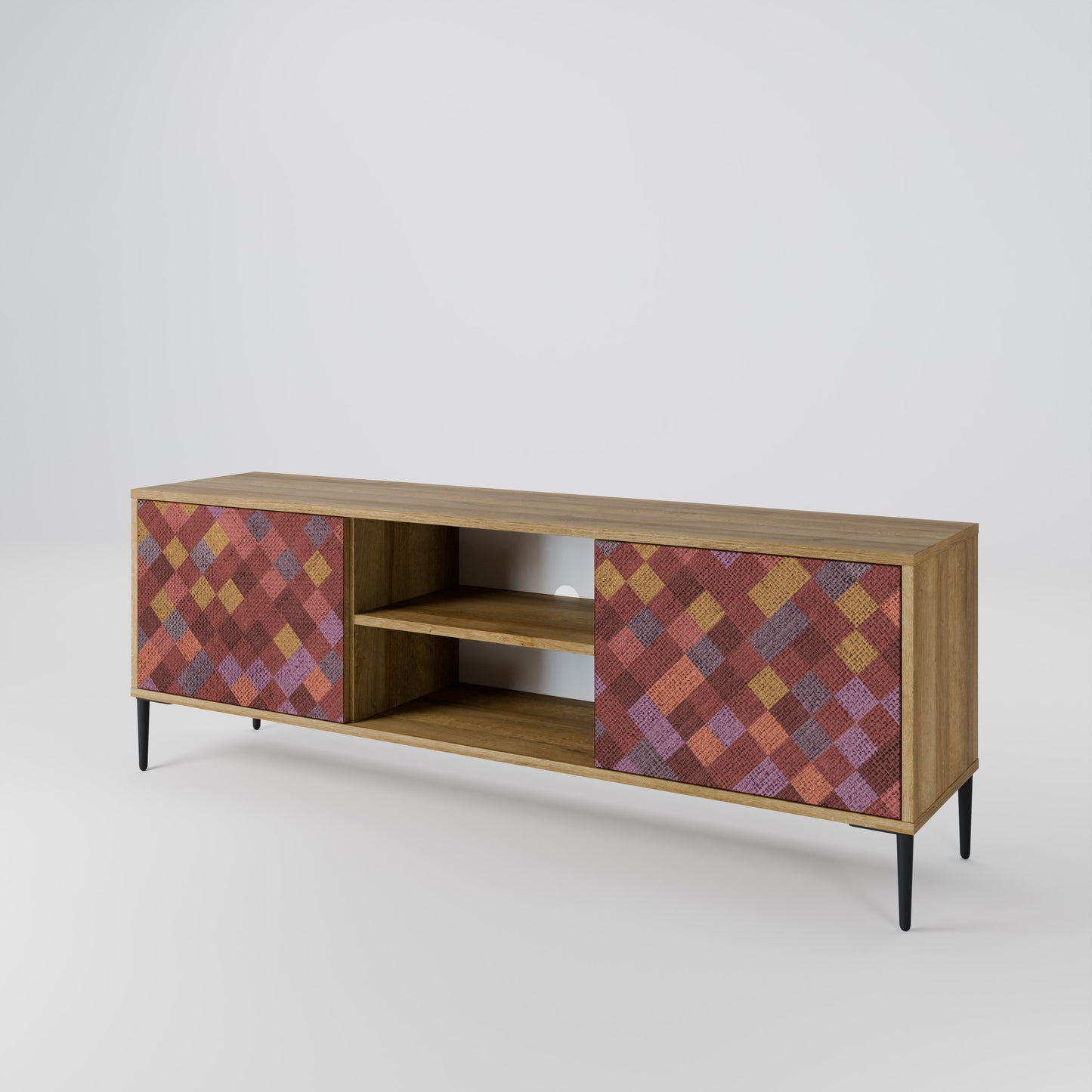PAINTED SQUARES 2-Door TV Stand in Oak Effect