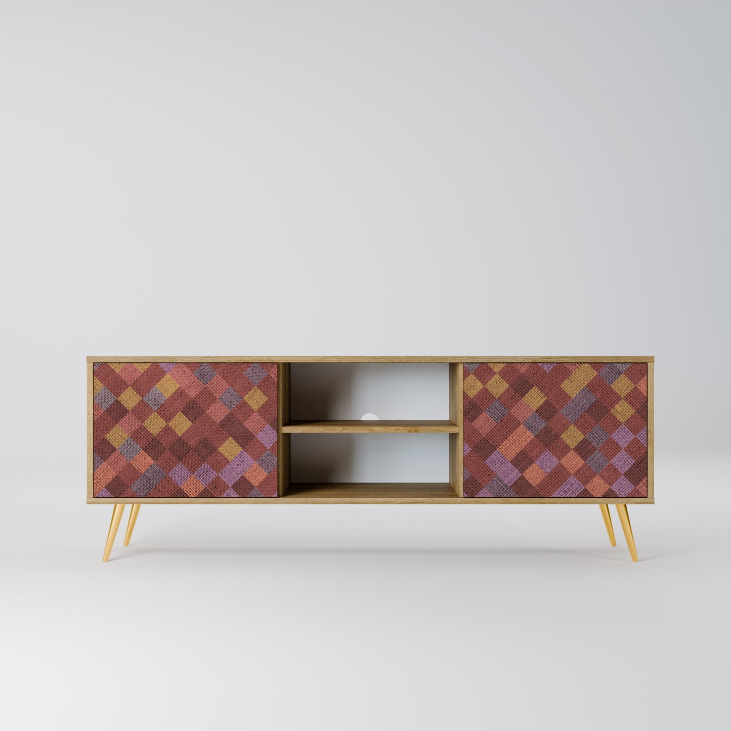 PAINTED SQUARES 2-Door TV Stand in Oak Effect