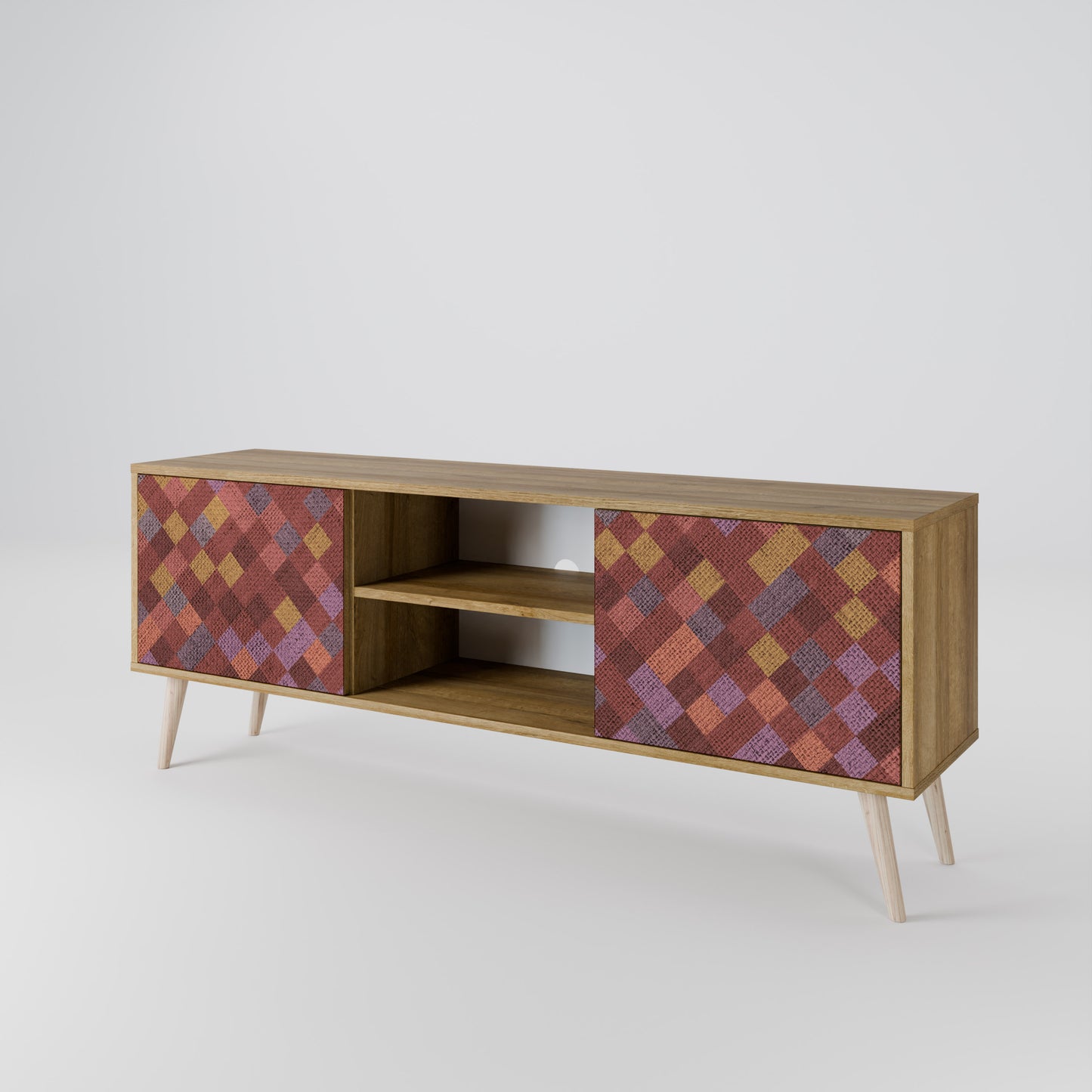PAINTED SQUARES 2-Door TV Stand in Oak Effect