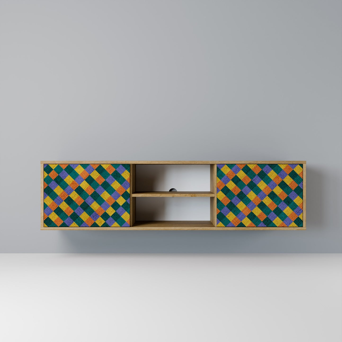 PAINTED SQUARES MIX 2-Door TV Stand in Oak Effect