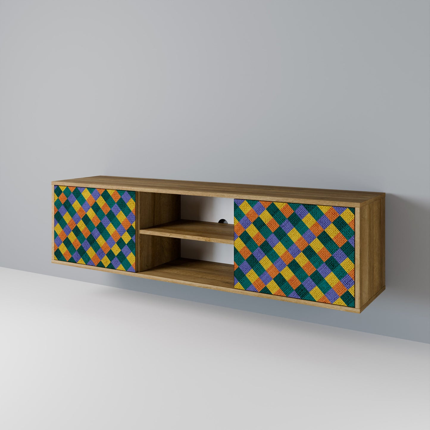 PAINTED SQUARES MIX 2-Door TV Stand in Oak Effect