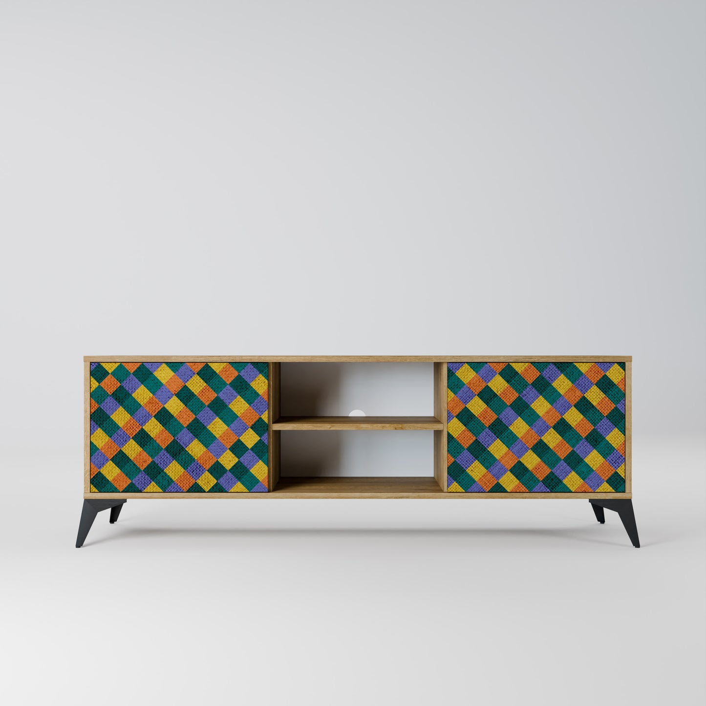PAINTED SQUARES MIX 2-Door TV Stand in Oak Effect
