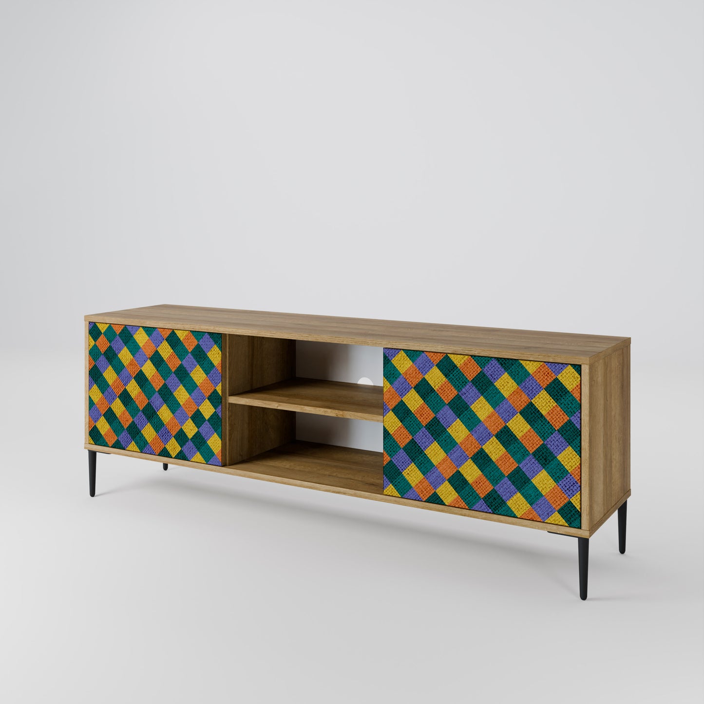 PAINTED SQUARES MIX 2-Door TV Stand in Oak Effect