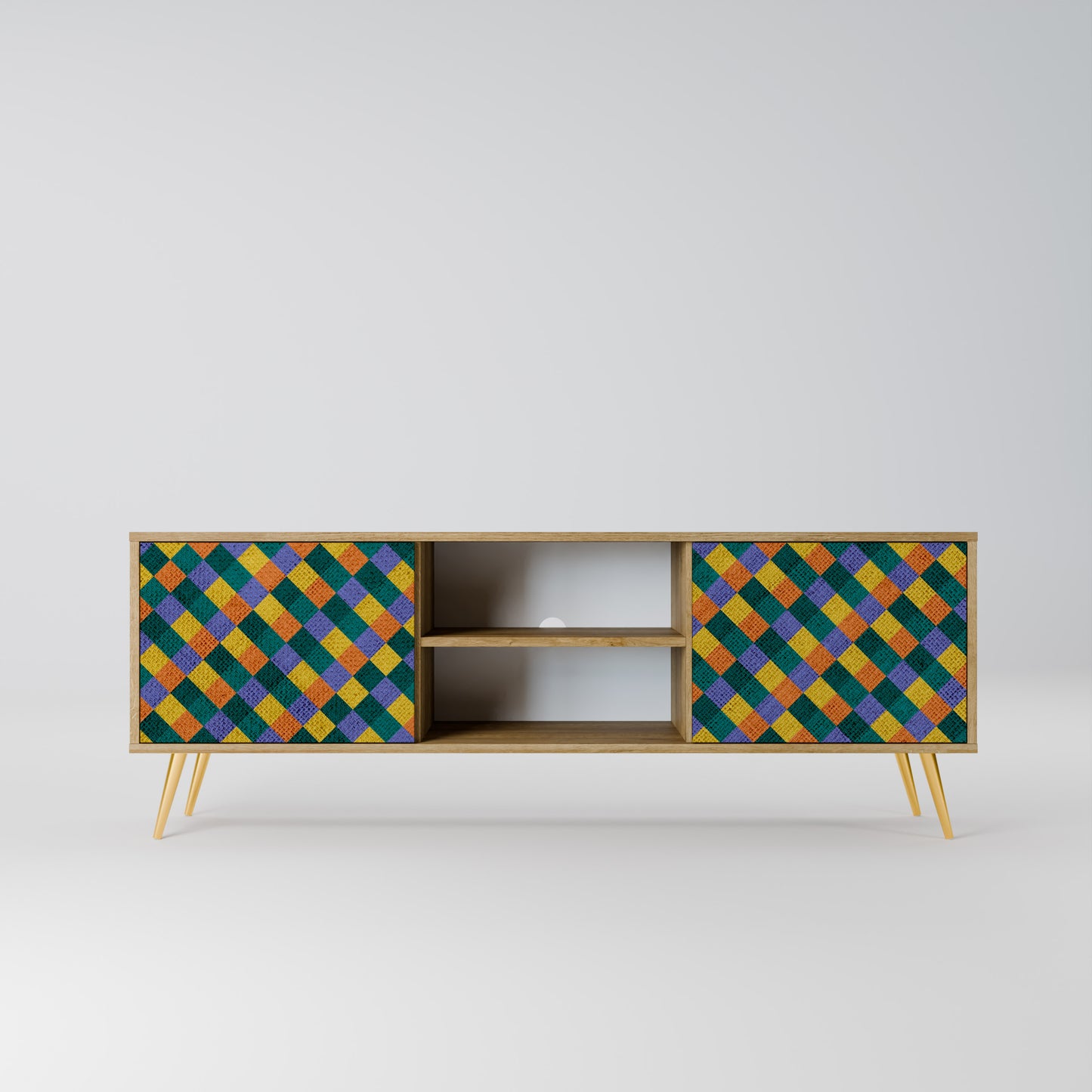 PAINTED SQUARES MIX 2-Door TV Stand in Oak Effect