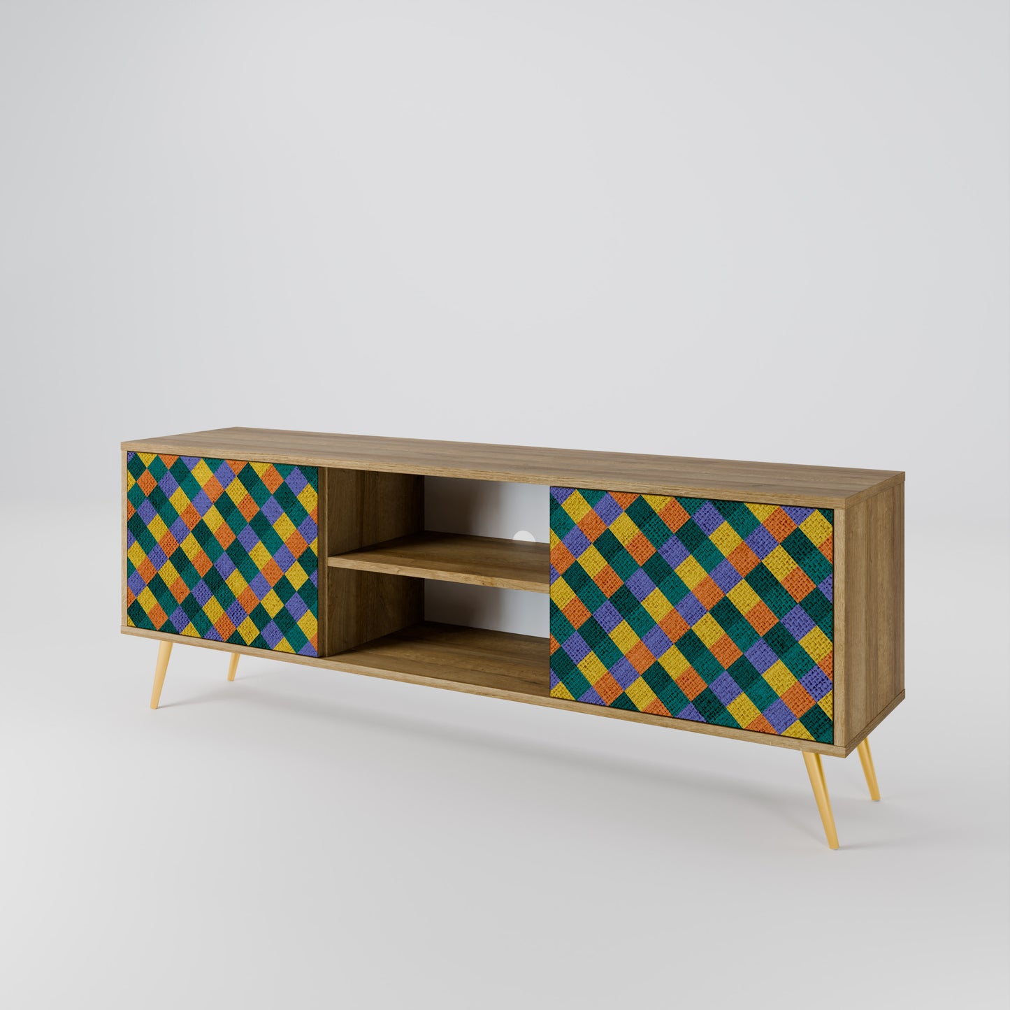 PAINTED SQUARES MIX 2-Door TV Stand in Oak Effect
