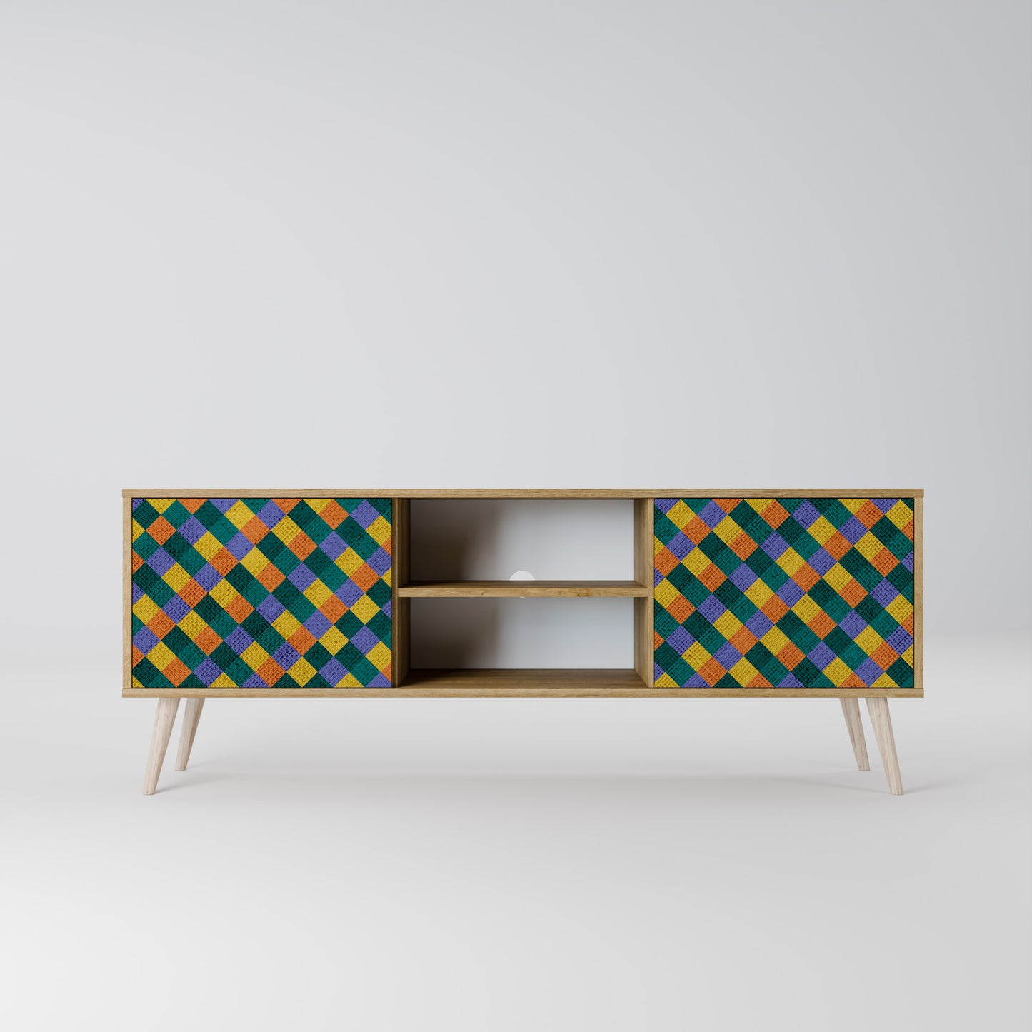 PAINTED SQUARES MIX 2-Door TV Stand in Oak Effect