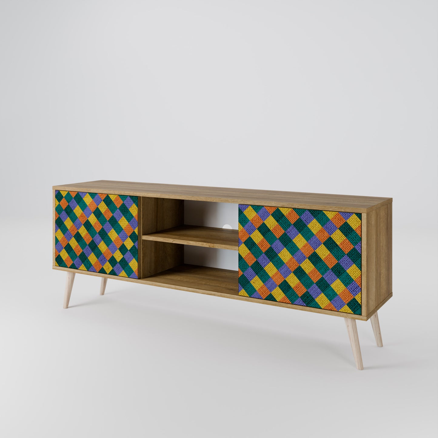 PAINTED SQUARES MIX 2-Door TV Stand in Oak Effect
