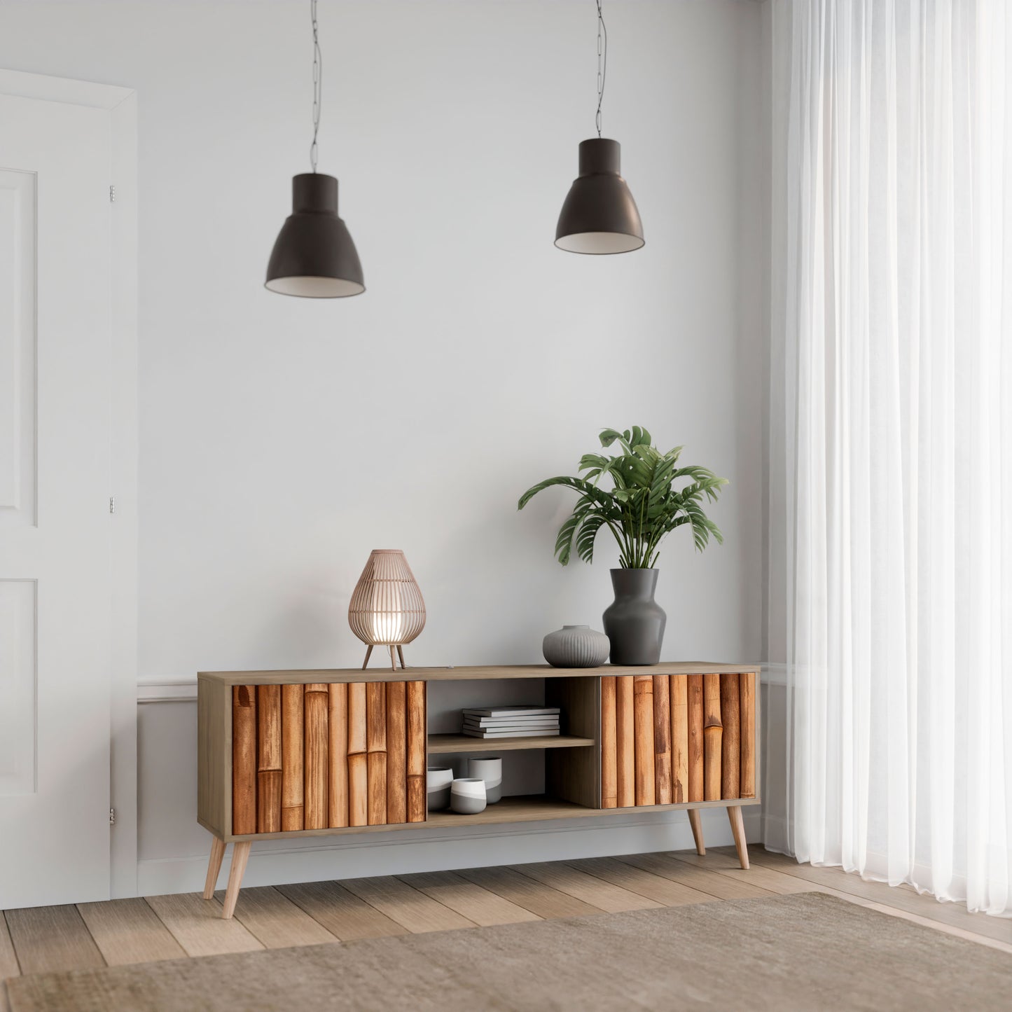 NATURAL WOOD 2-Door TV Stand in Oak Effect