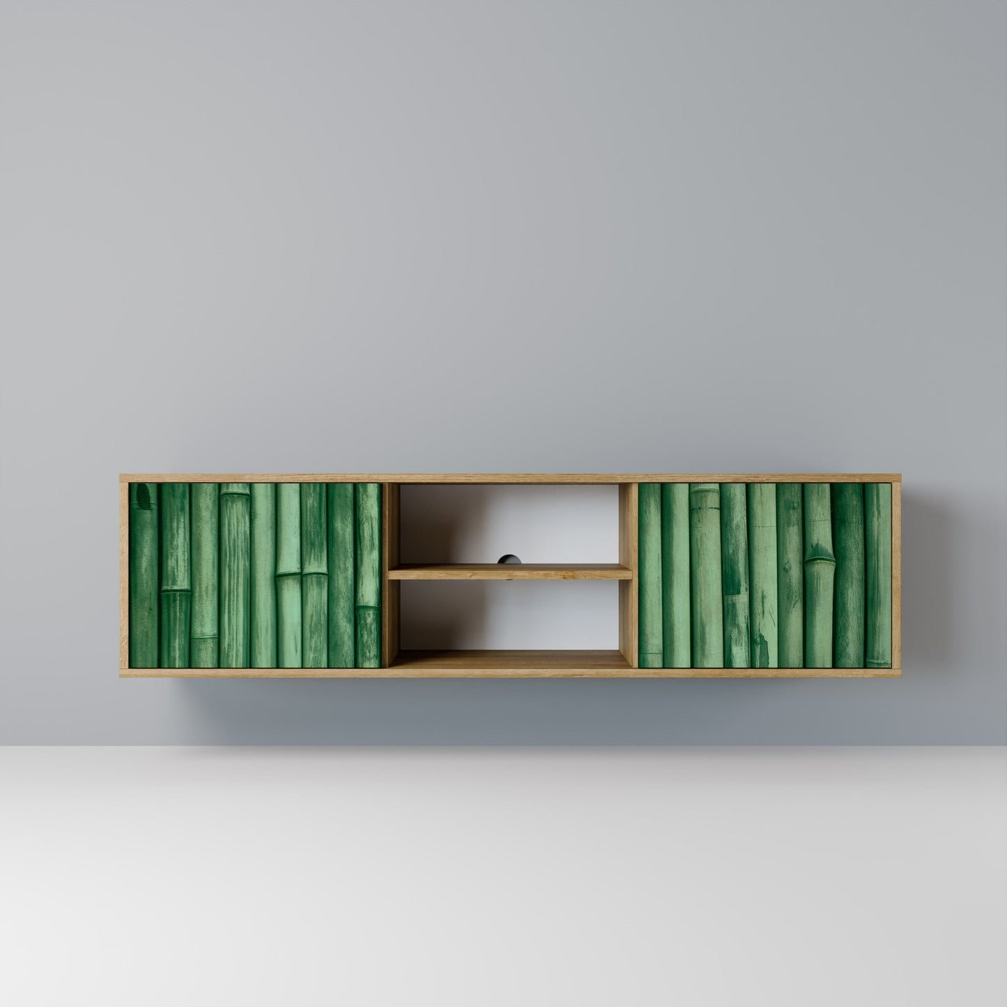 NATURAL GREEN 2-Door TV Stand in Oak Effect