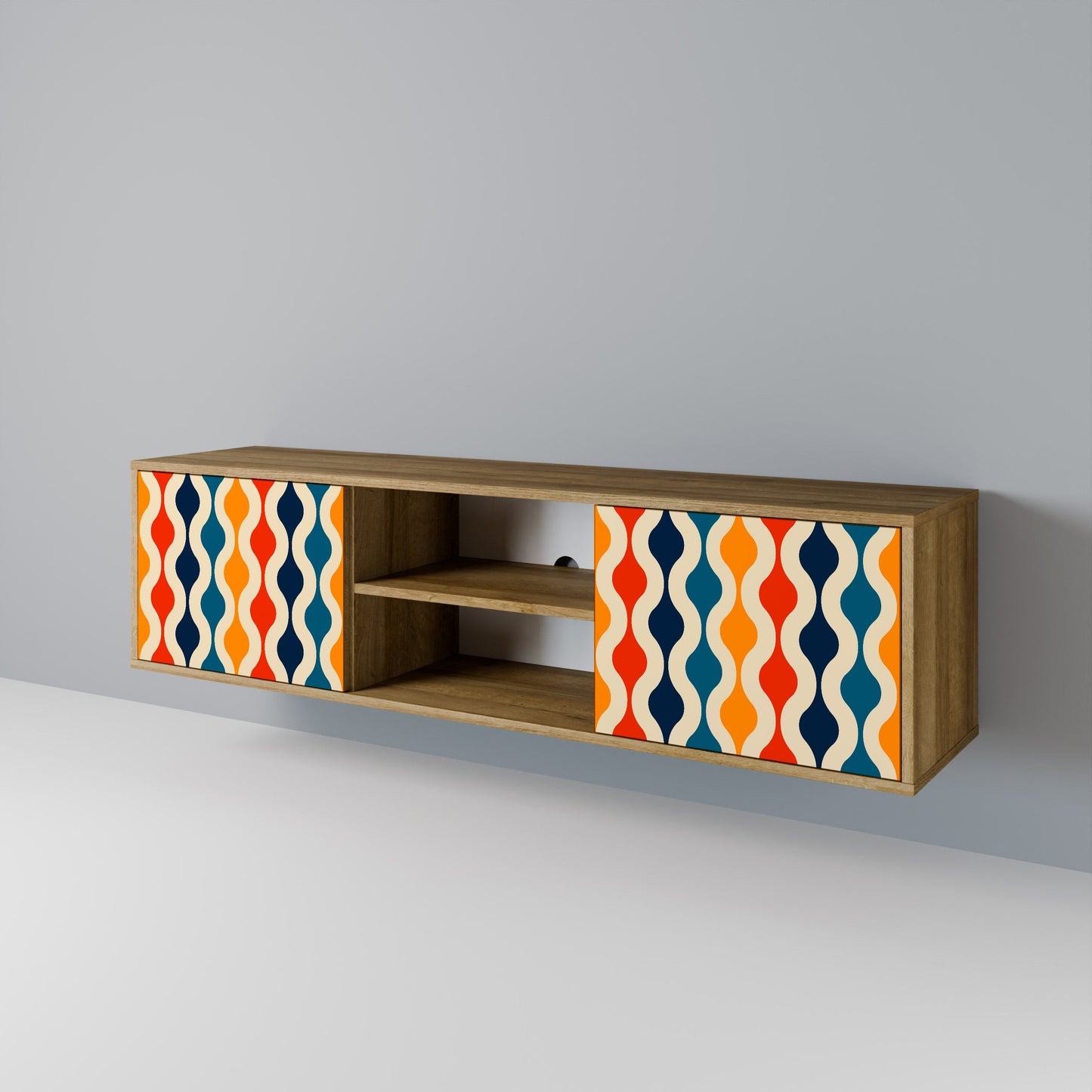 COLORFUL NOSTALGIA 2-Door TV Stand in Oak Effect