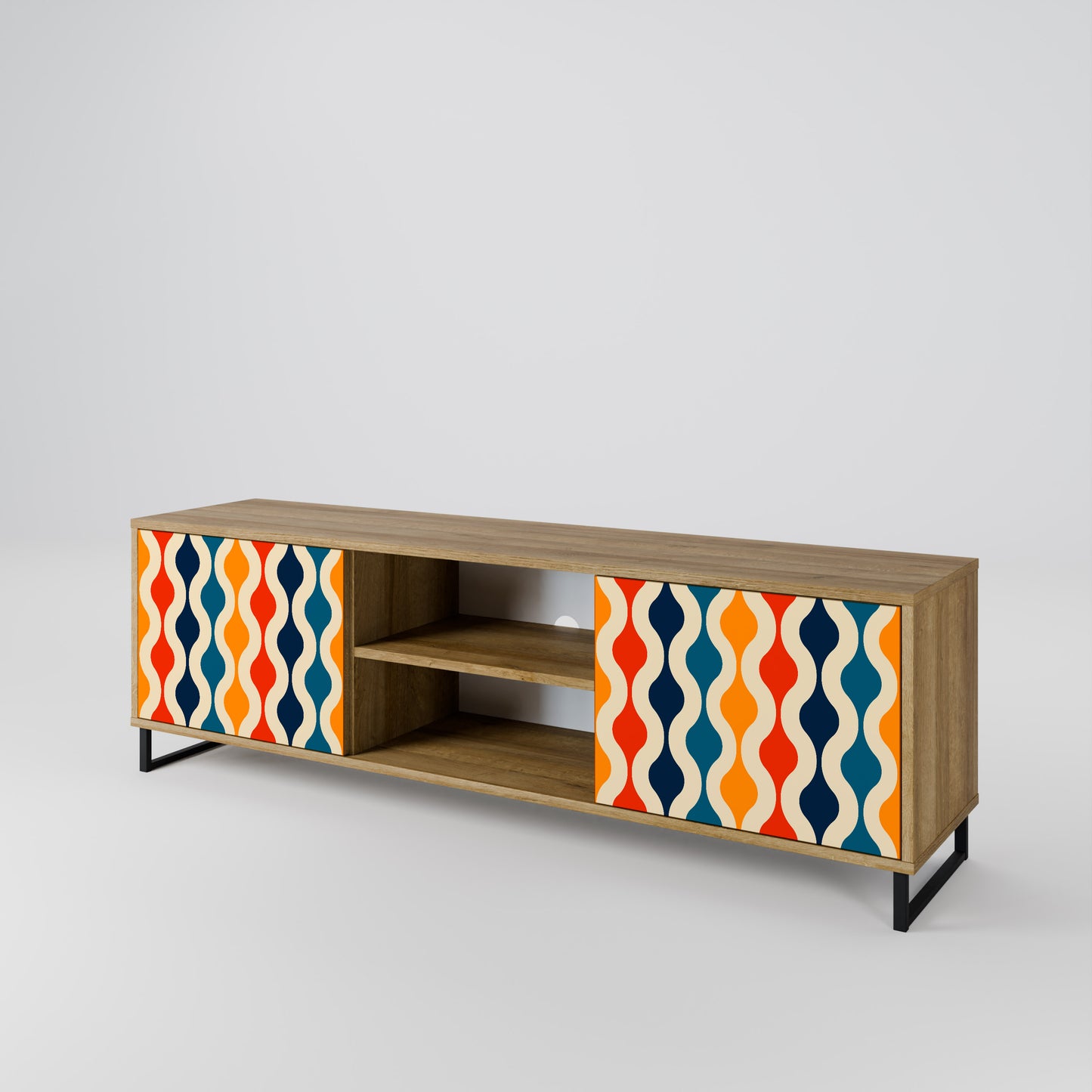 COLORFUL NOSTALGIA 2-Door TV Stand in Oak Effect